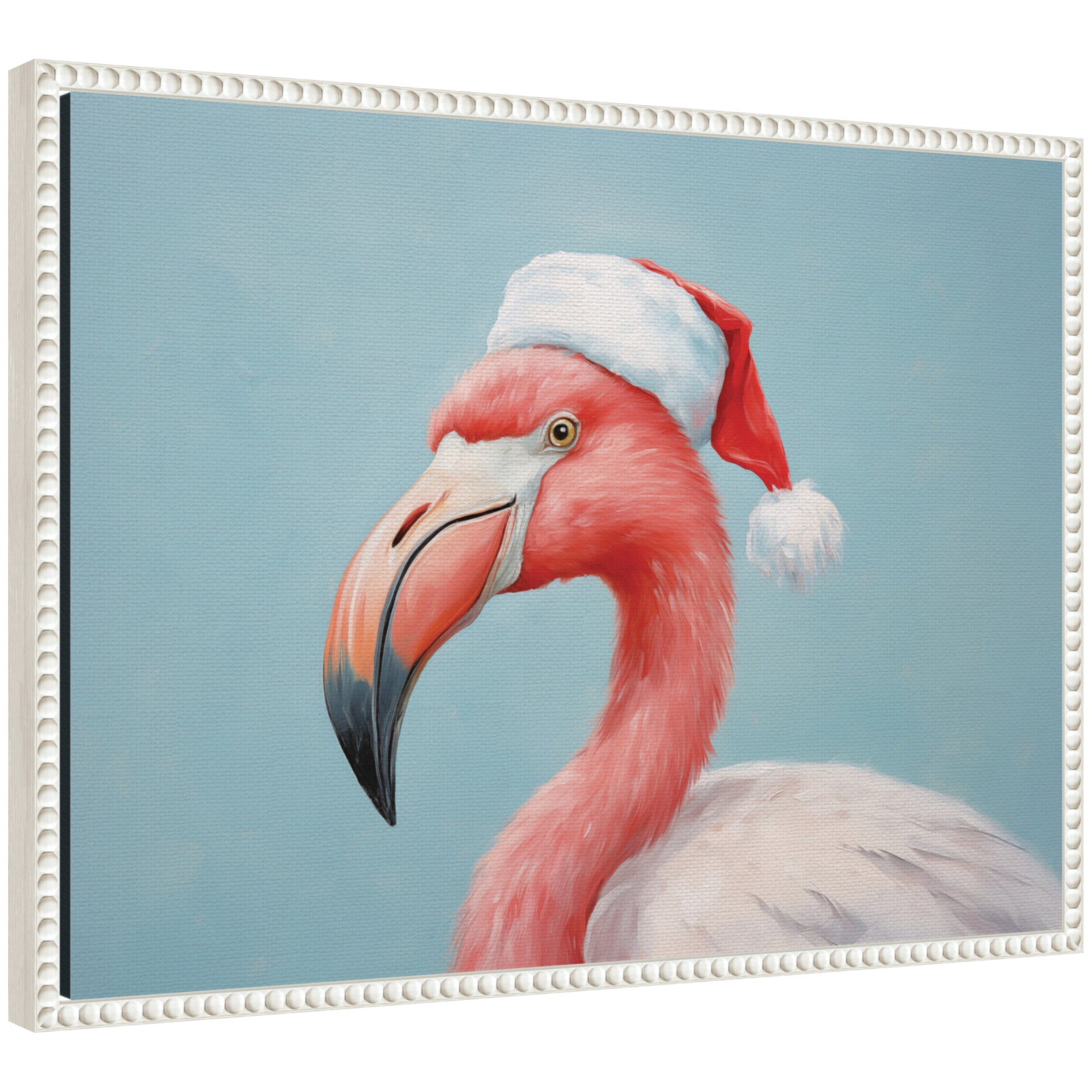 Sylvie Beaded Flamingo Santa Hat Portrait Framed Canvas by The Creative Bunch Studio