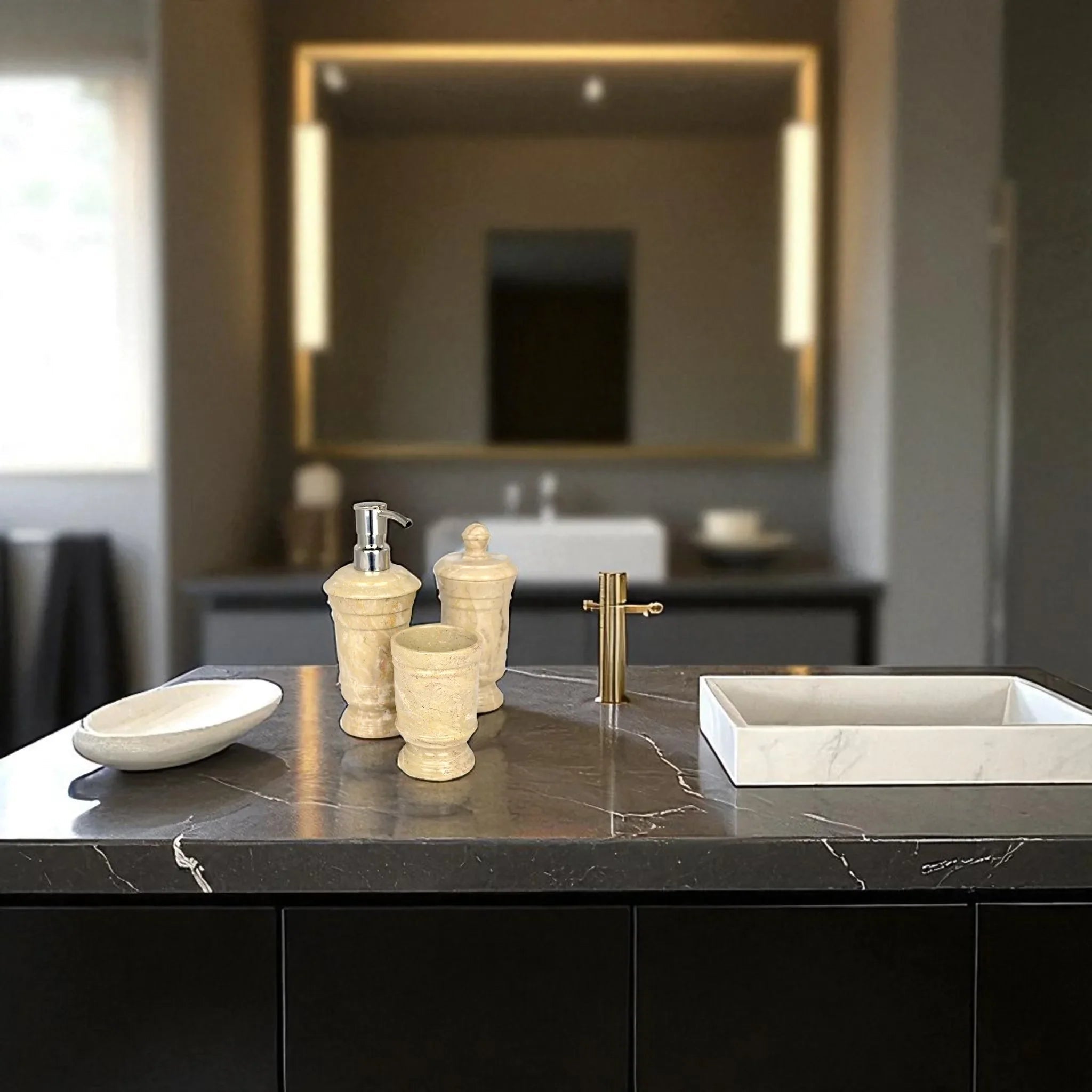 Sahara Beige Marble 3 Piece Bathroom Accessory Set