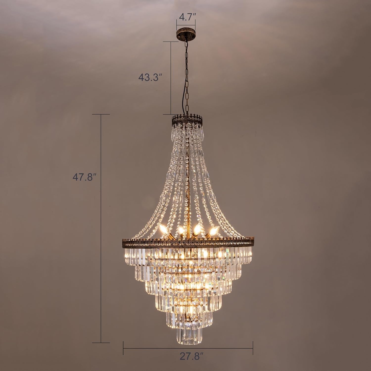 French Empire Crystal Chandelier Antique Bronze 48 Inch-4