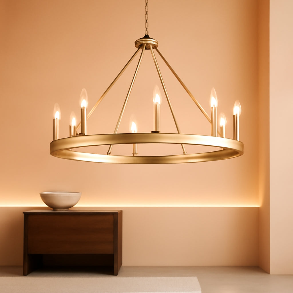 Gold Wagon Wheel Chandelier 37 Inch Antique 12 Light-0