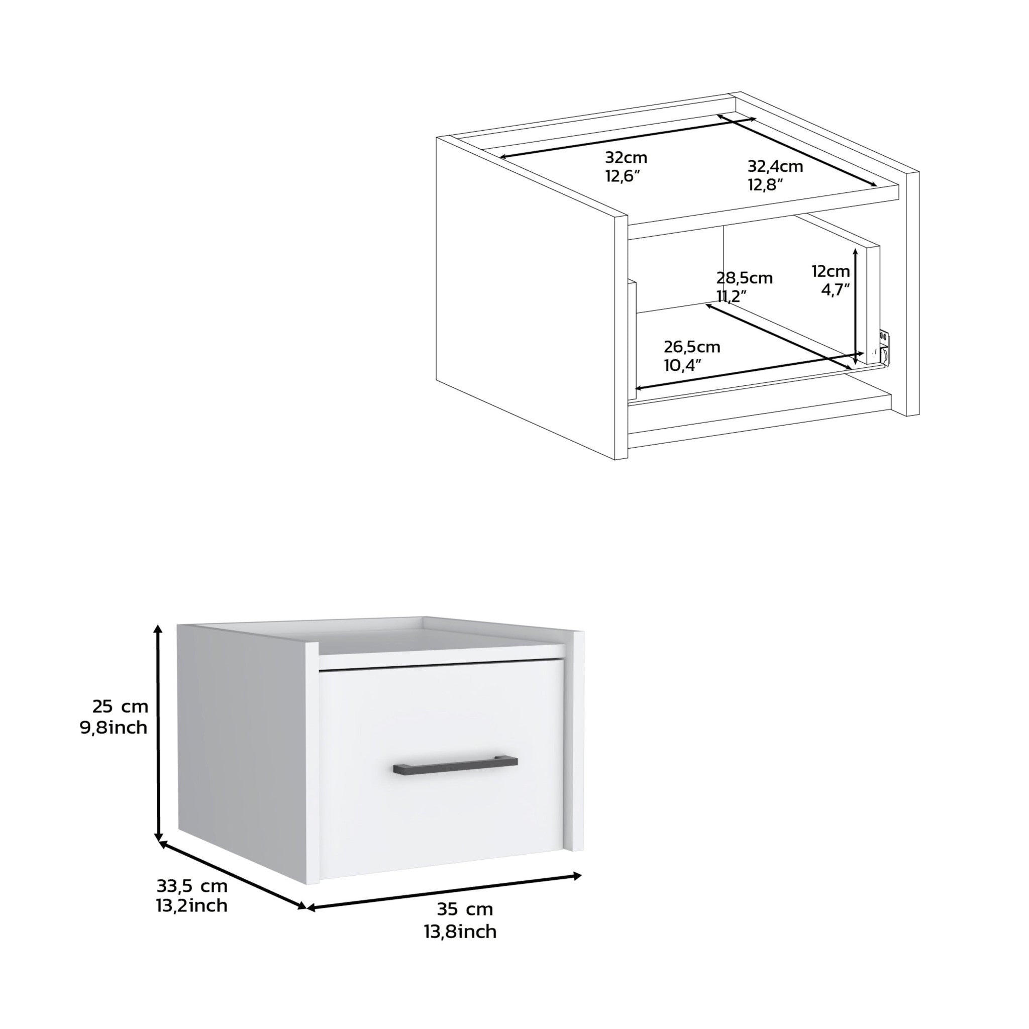 10" White One Drawer Faux Wood Floating Nightstand-7