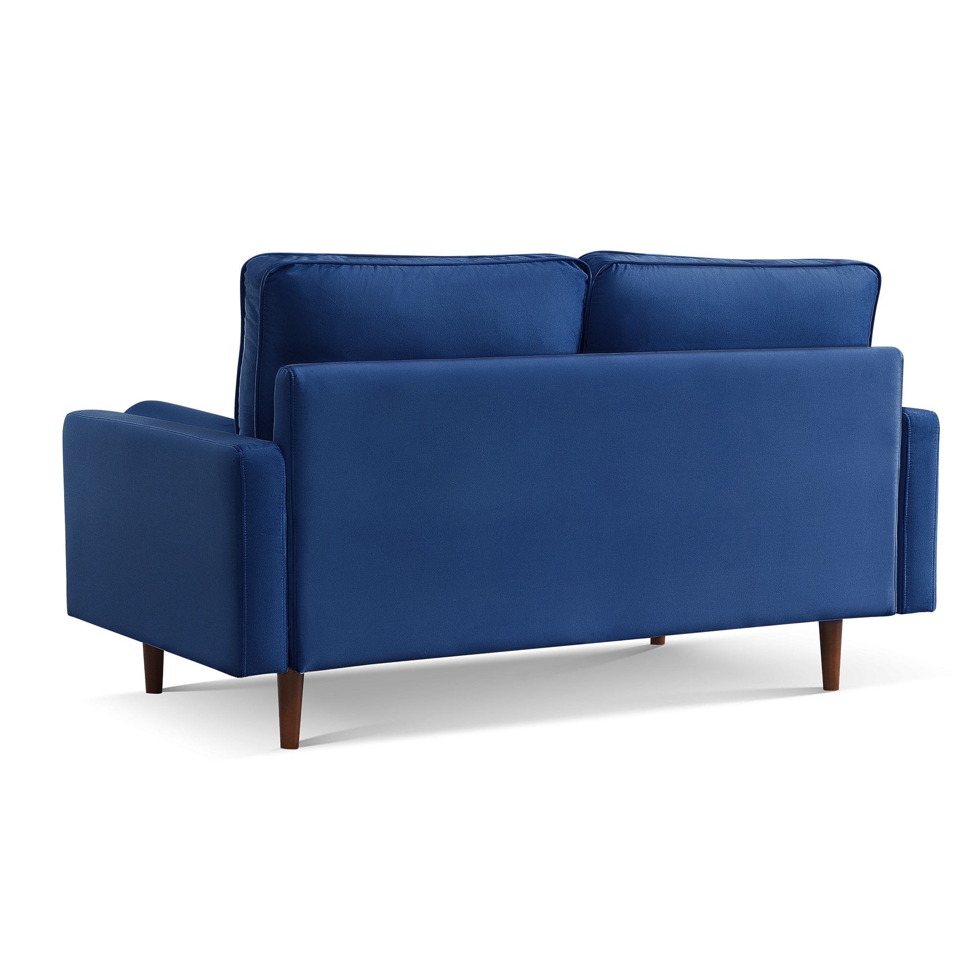 69" Blue Velvet Sofa And Toss Pillows With Dark Brown Legs-3