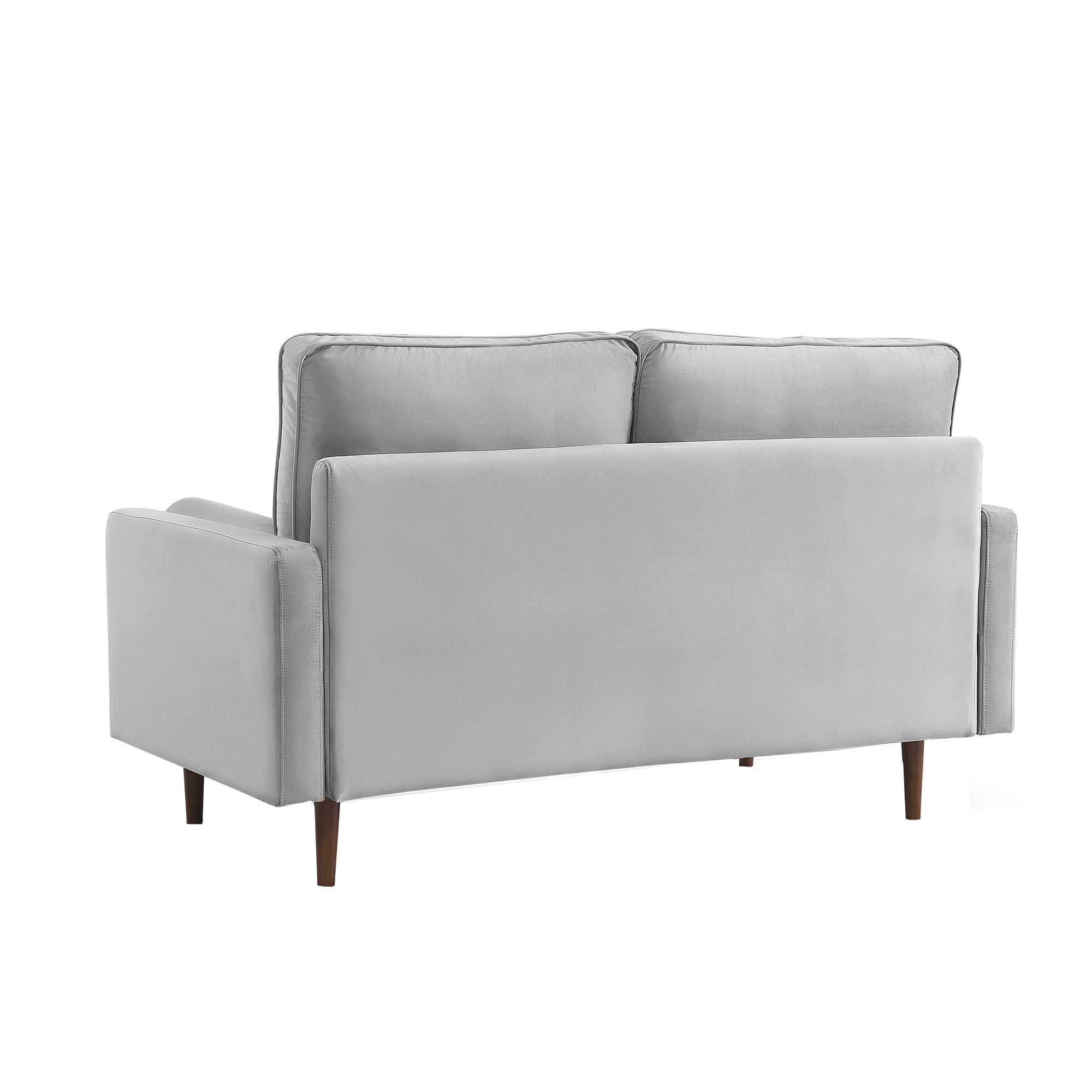 69" Gray Velvet Sofa And Toss Pillows With Dark Brown Legs-3