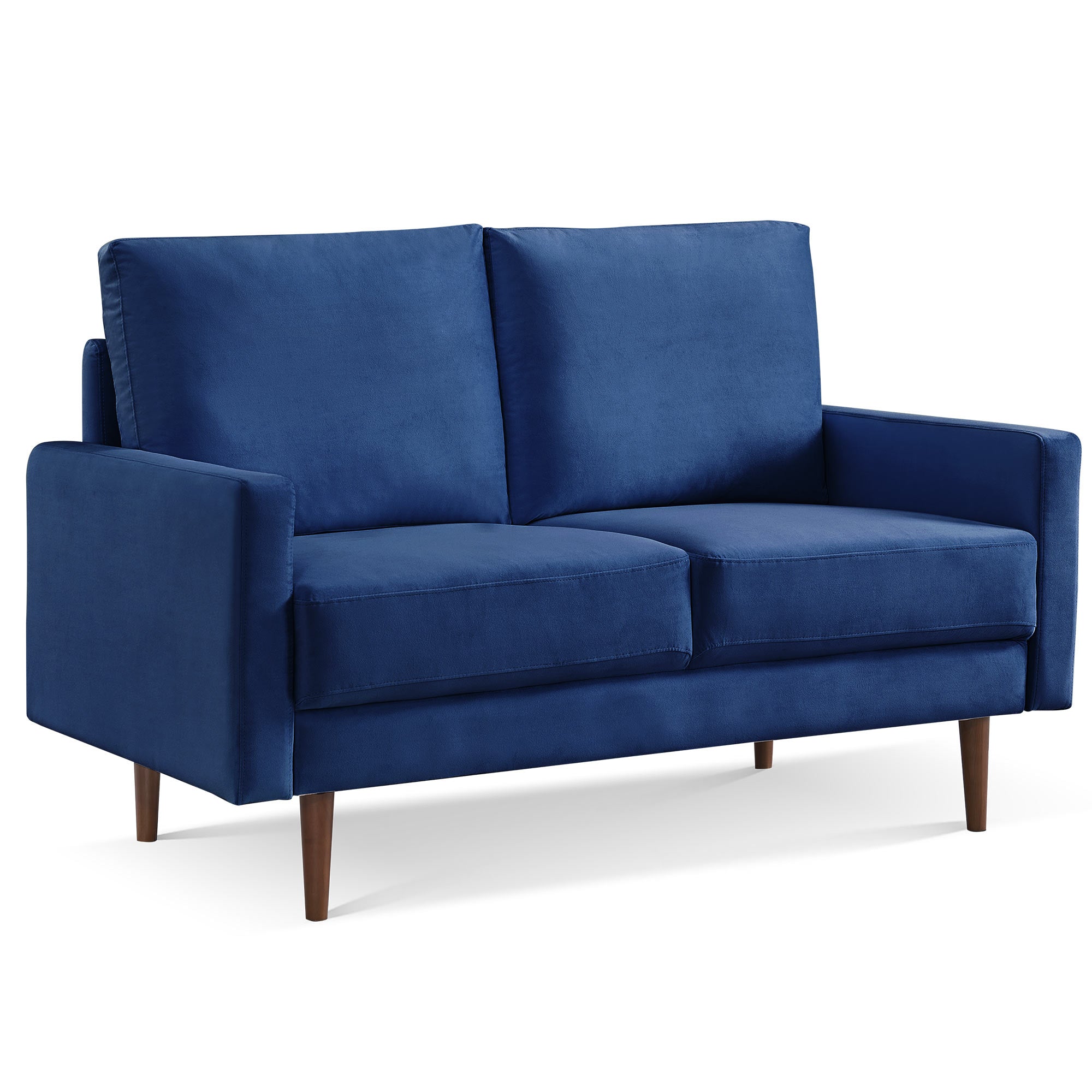 57" Blue And Dark Brown Velvet Loveseat-0