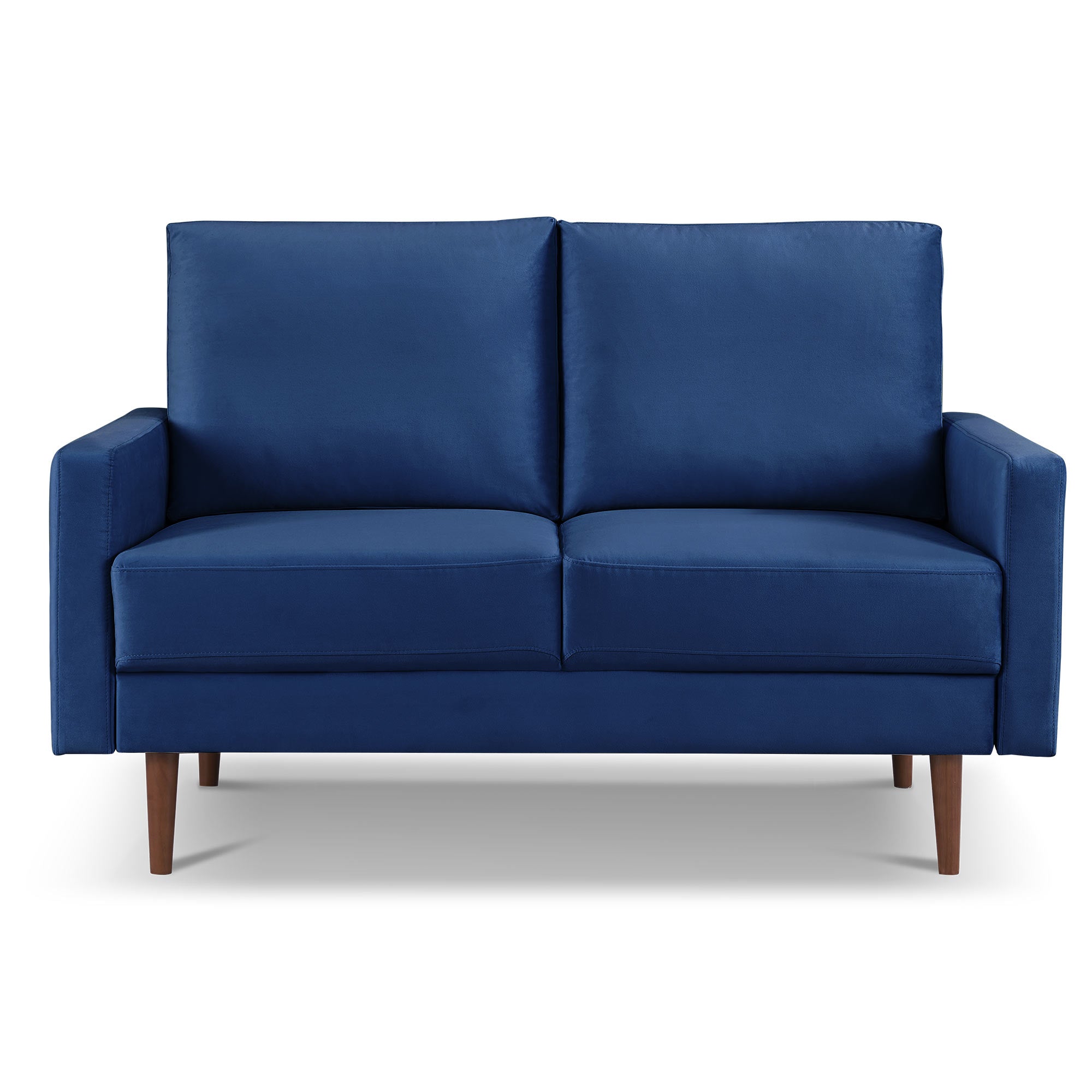 57" Blue And Dark Brown Velvet Loveseat-2