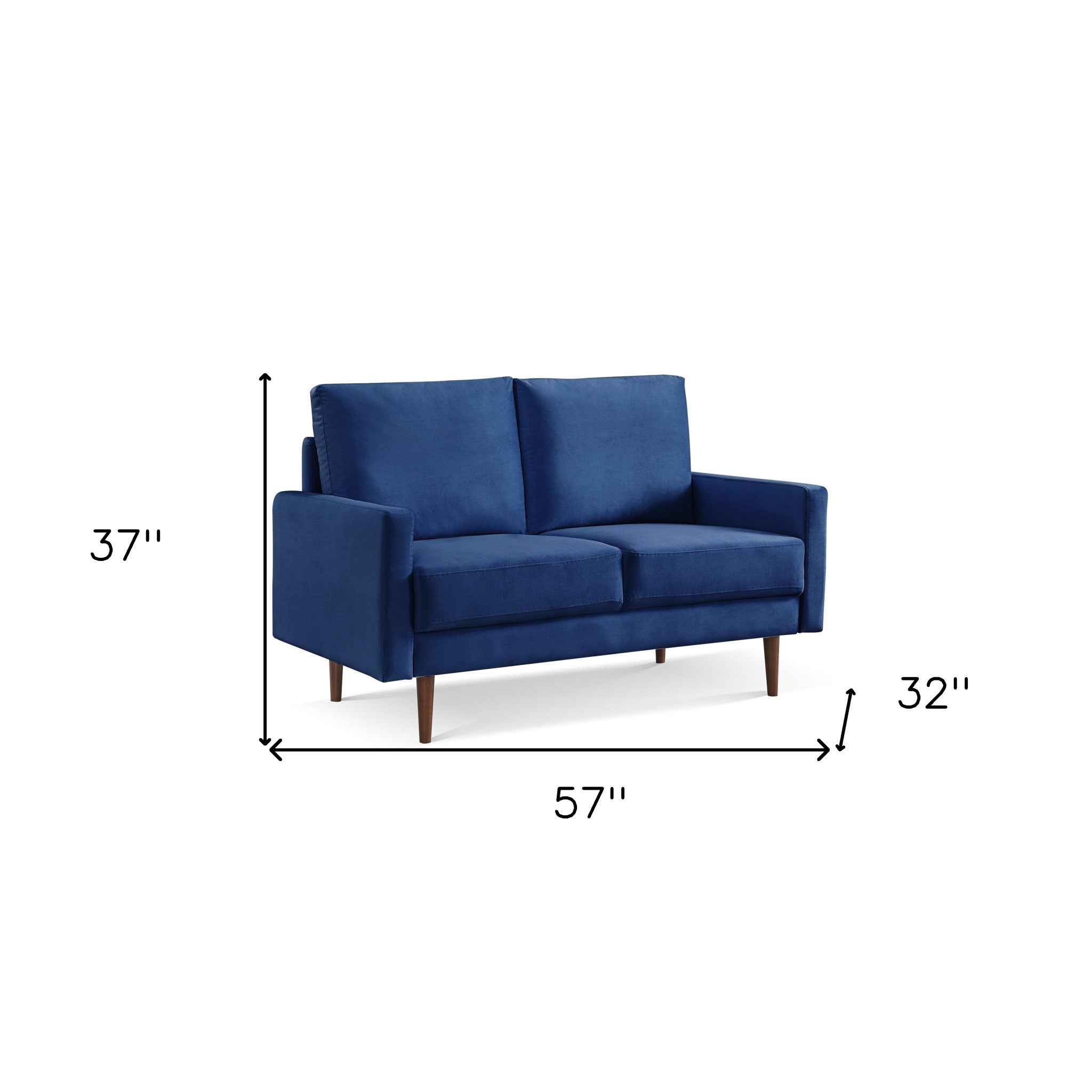 57" Blue And Dark Brown Velvet Loveseat-5