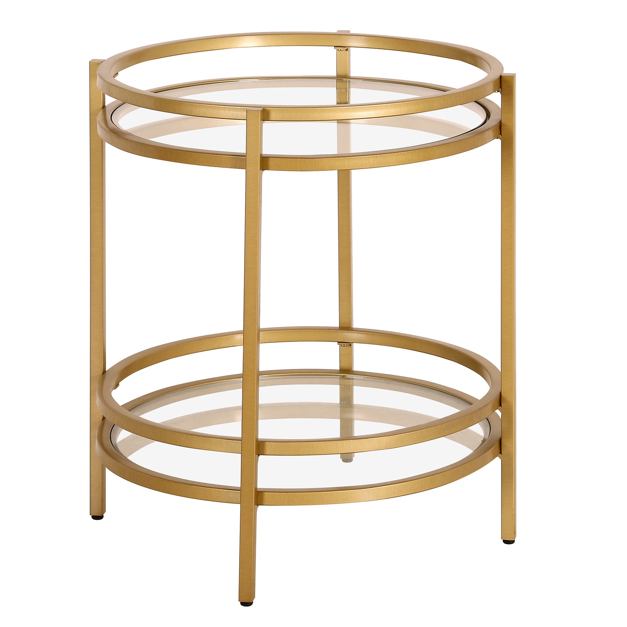 22" Brass And Clear Glass And Steel Round End Table With Shelf-1