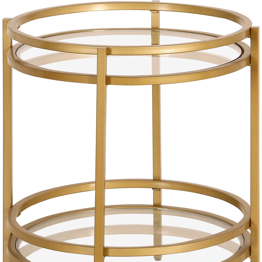 22" Brass And Clear Glass And Steel Round End Table With Shelf-5