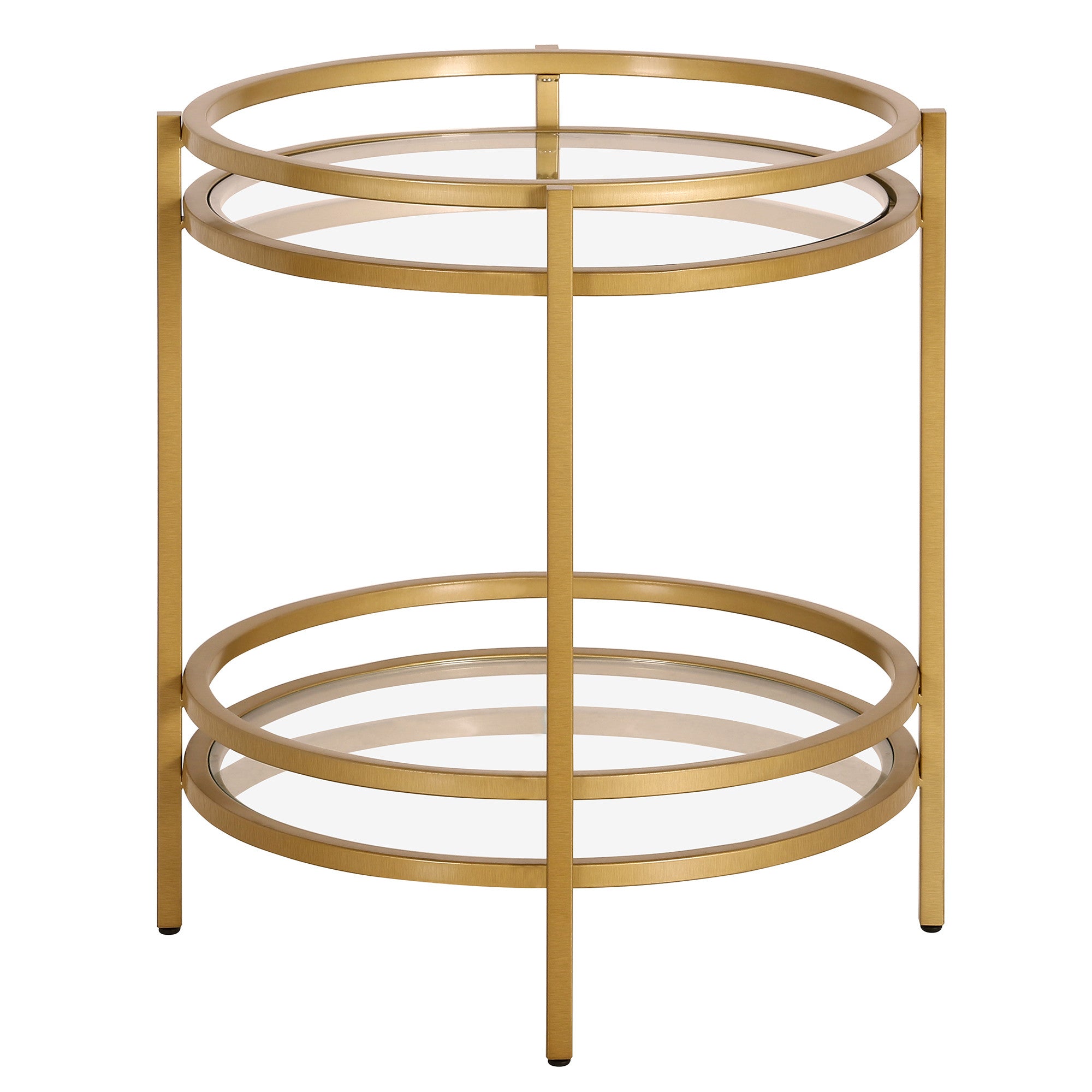 22" Brass And Clear Glass And Steel Round End Table With Shelf-2