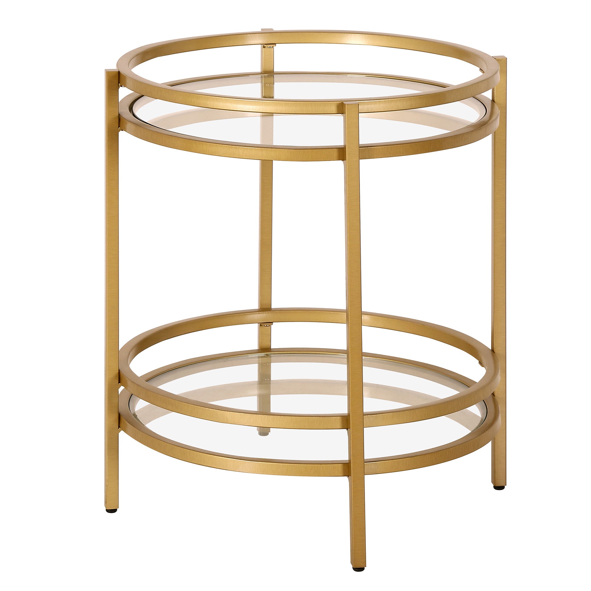 22" Brass And Clear Glass And Steel Round End Table With Shelf-3