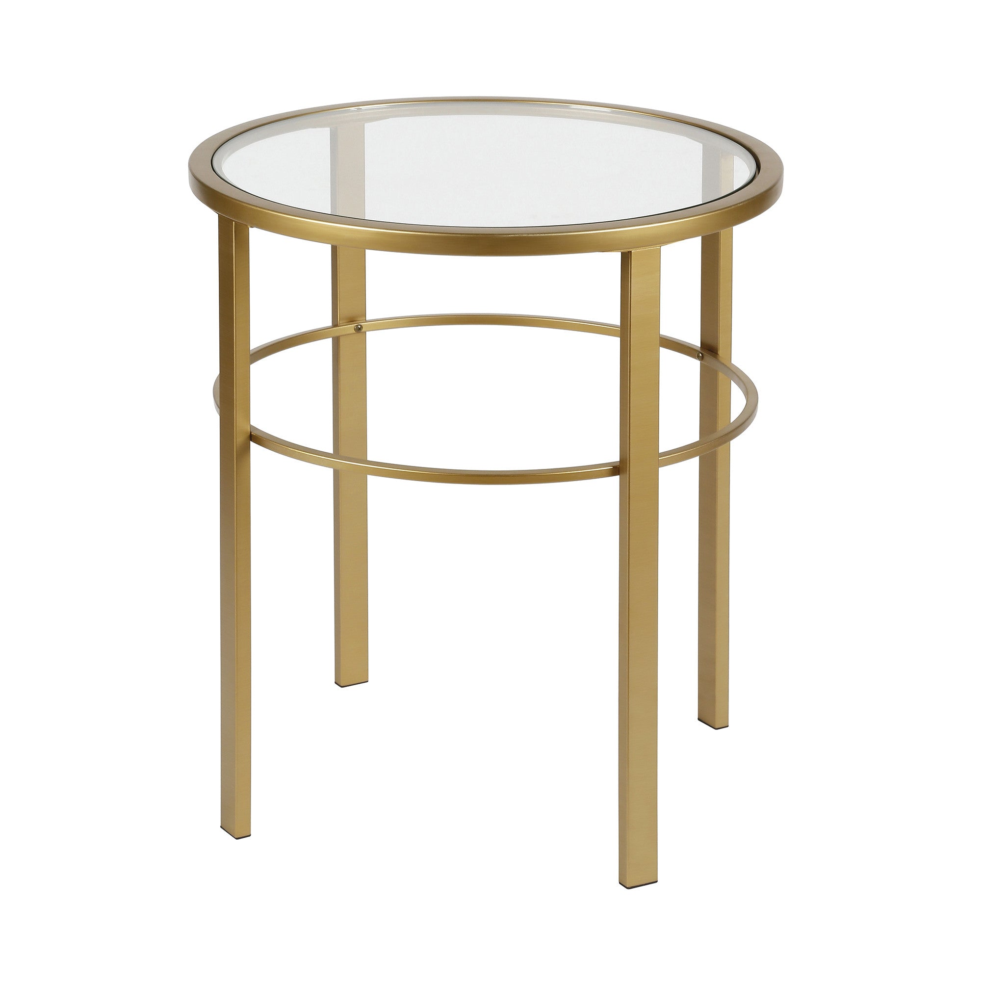 22" Brass And Clear Glass And Steel Round End Table-1