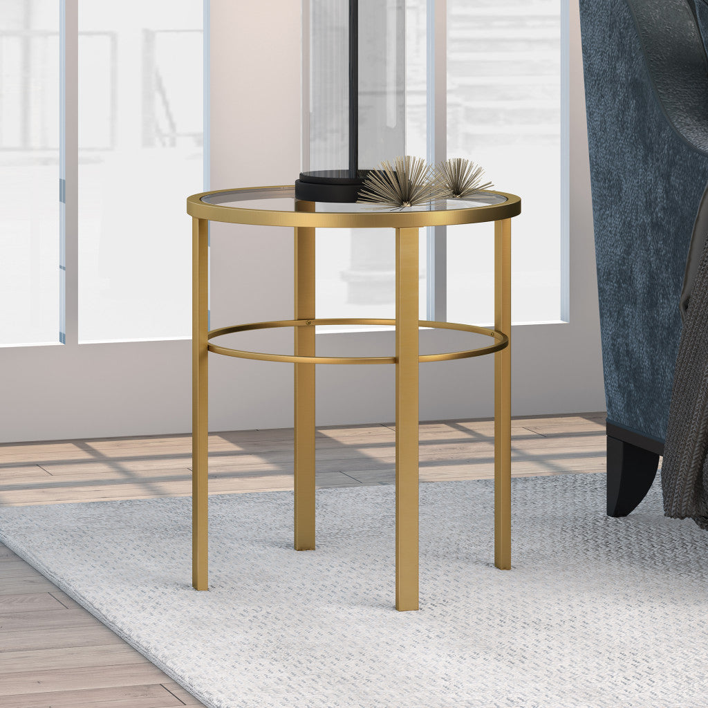 22" Brass And Clear Glass And Steel Round End Table-6