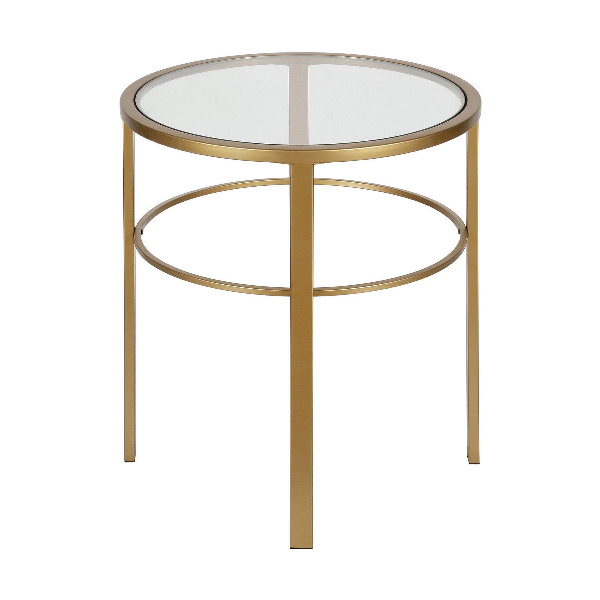 22" Brass And Clear Glass And Steel Round End Table-2