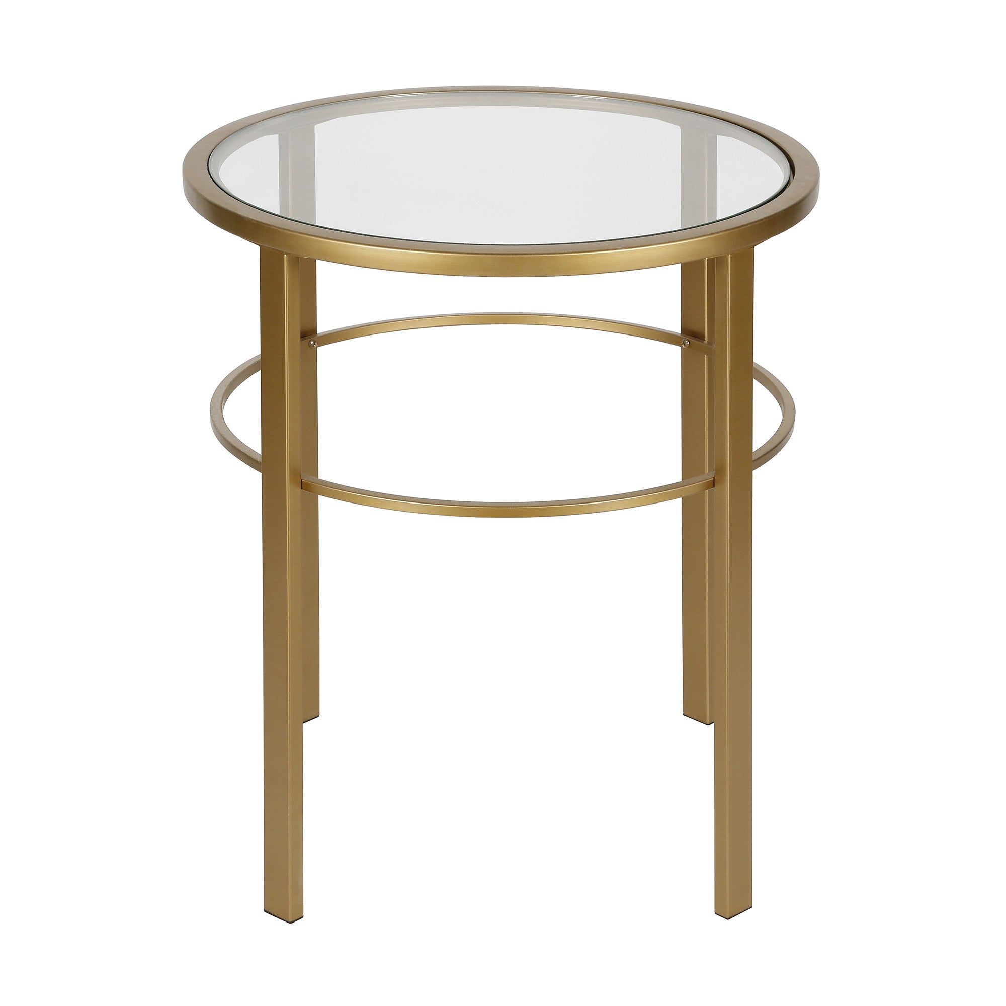 22" Brass And Clear Glass And Steel Round End Table-3