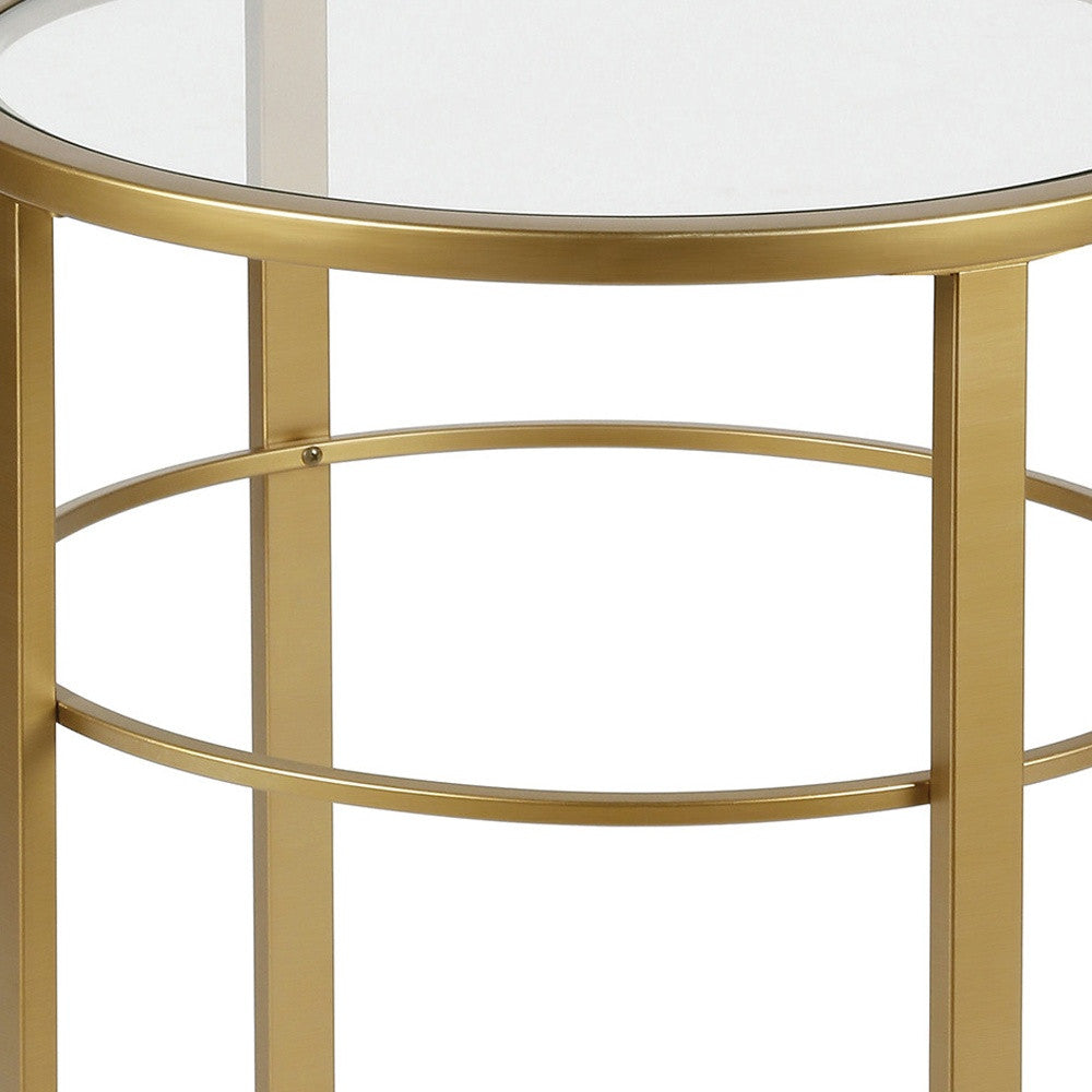 22" Brass And Clear Glass And Steel Round End Table-4