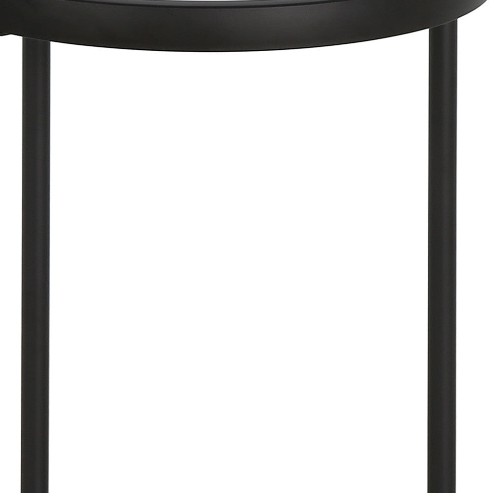 20" Black And Clear Glass And Steel Round End Table-5