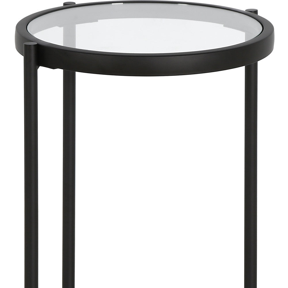 20" Black And Clear Glass And Steel Round End Table-6