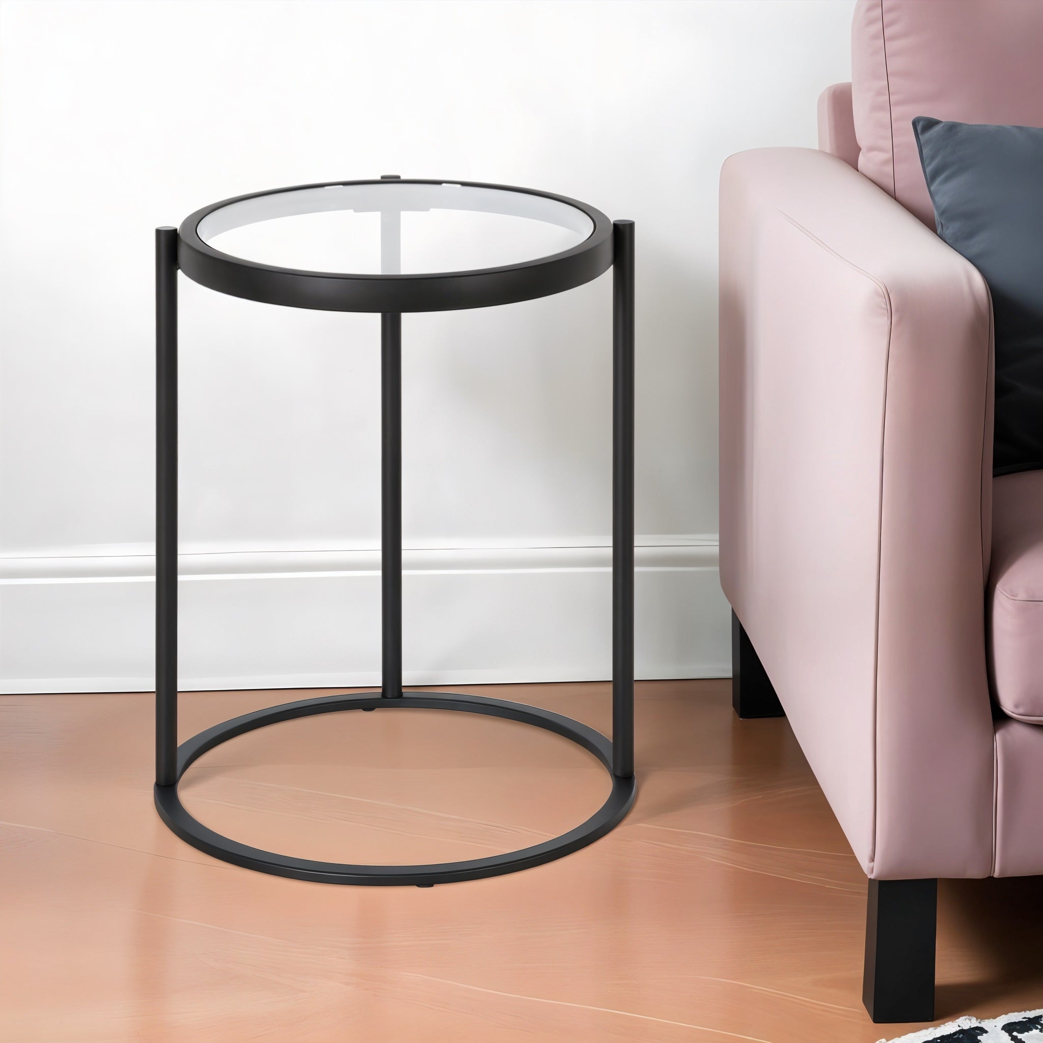 20" Black And Clear Glass And Steel Round End Table-0