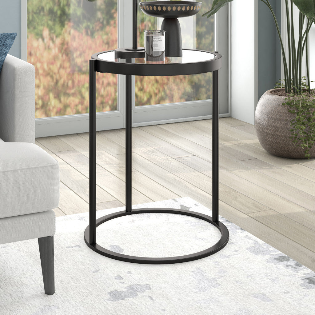 20" Black And Clear Glass And Steel Round End Table-7