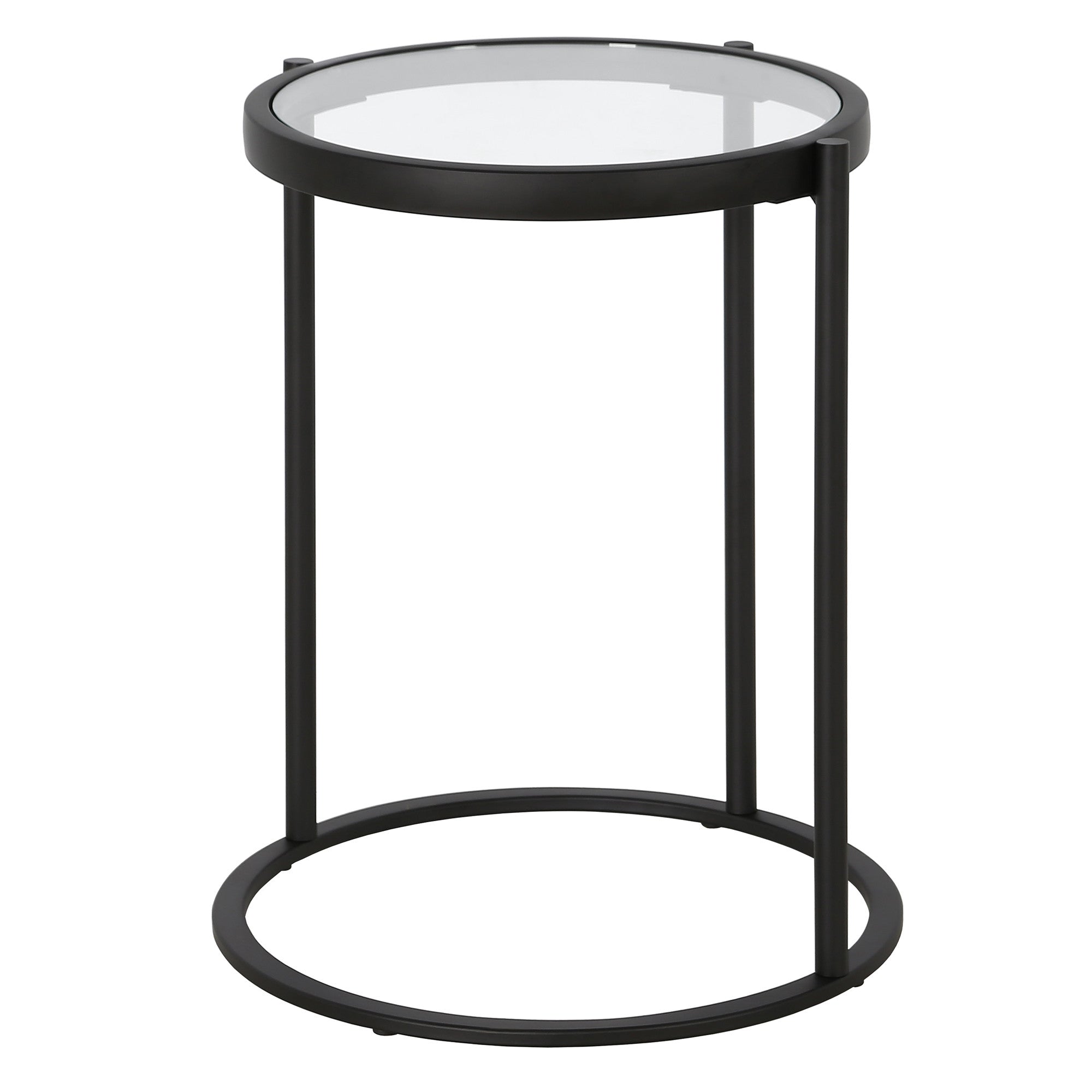 20" Black And Clear Glass And Steel Round End Table-3