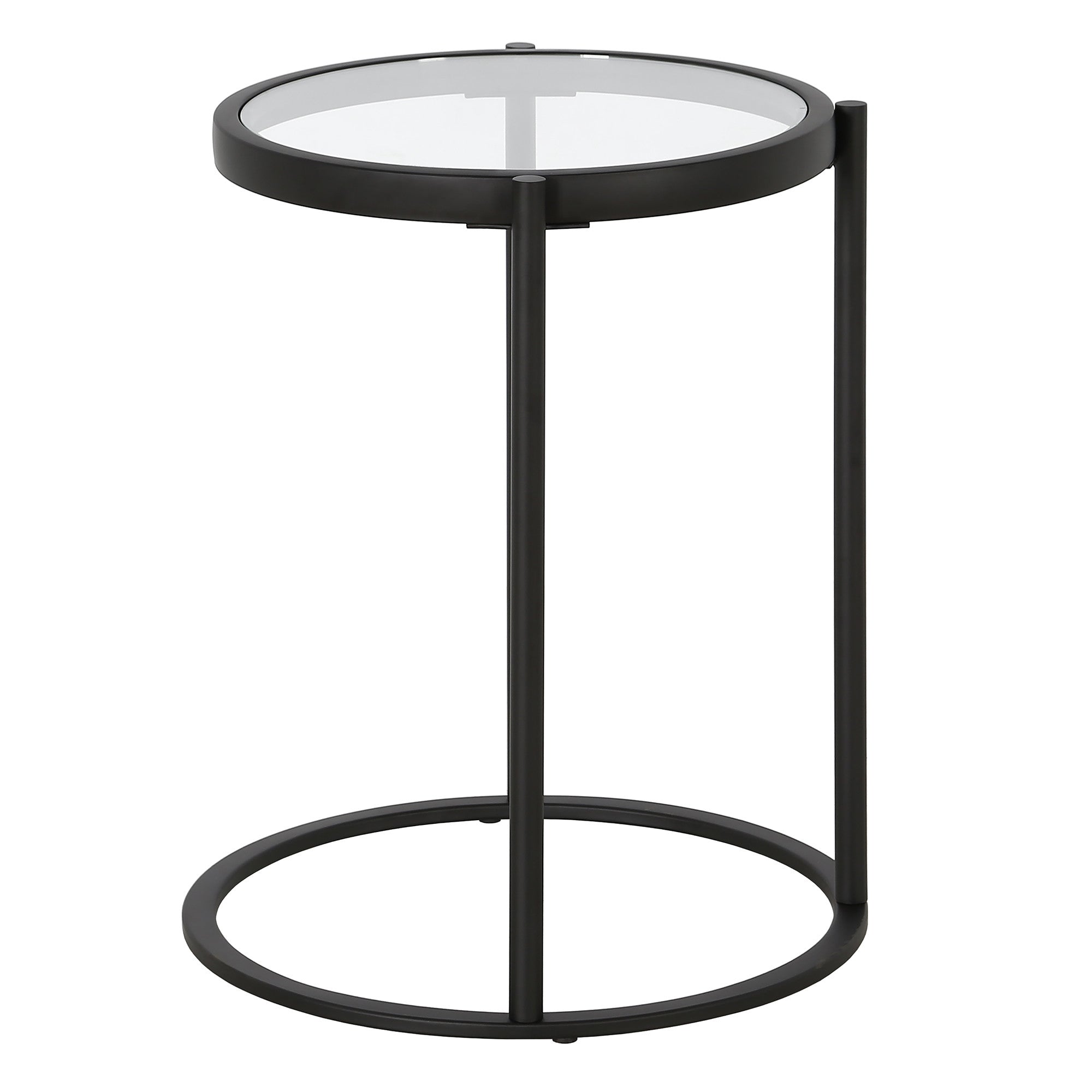 20" Black And Clear Glass And Steel Round End Table-4