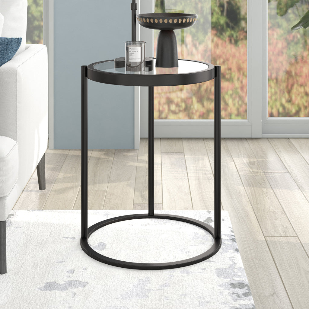 20" Black And Clear Glass And Steel Round End Table-8