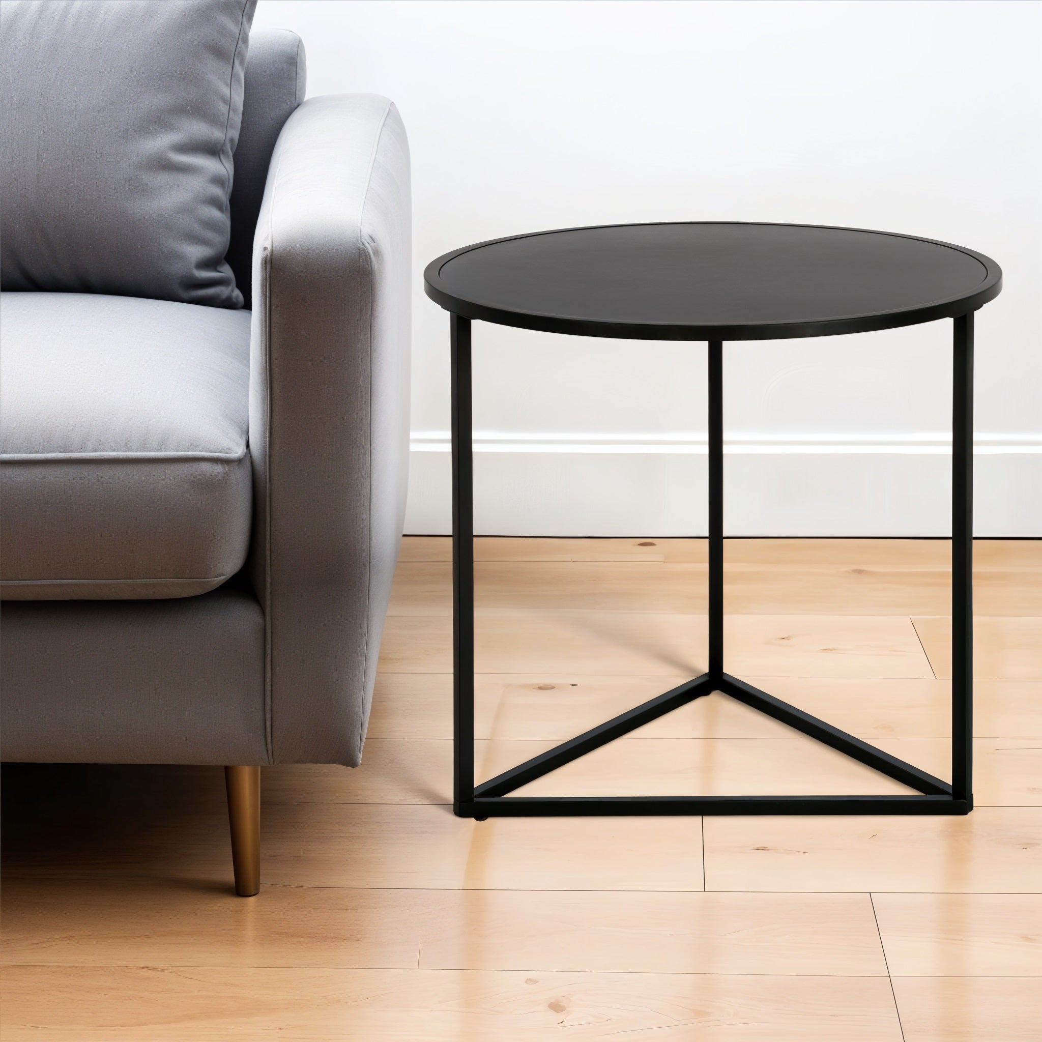 22" Black Steel Round End Table-0