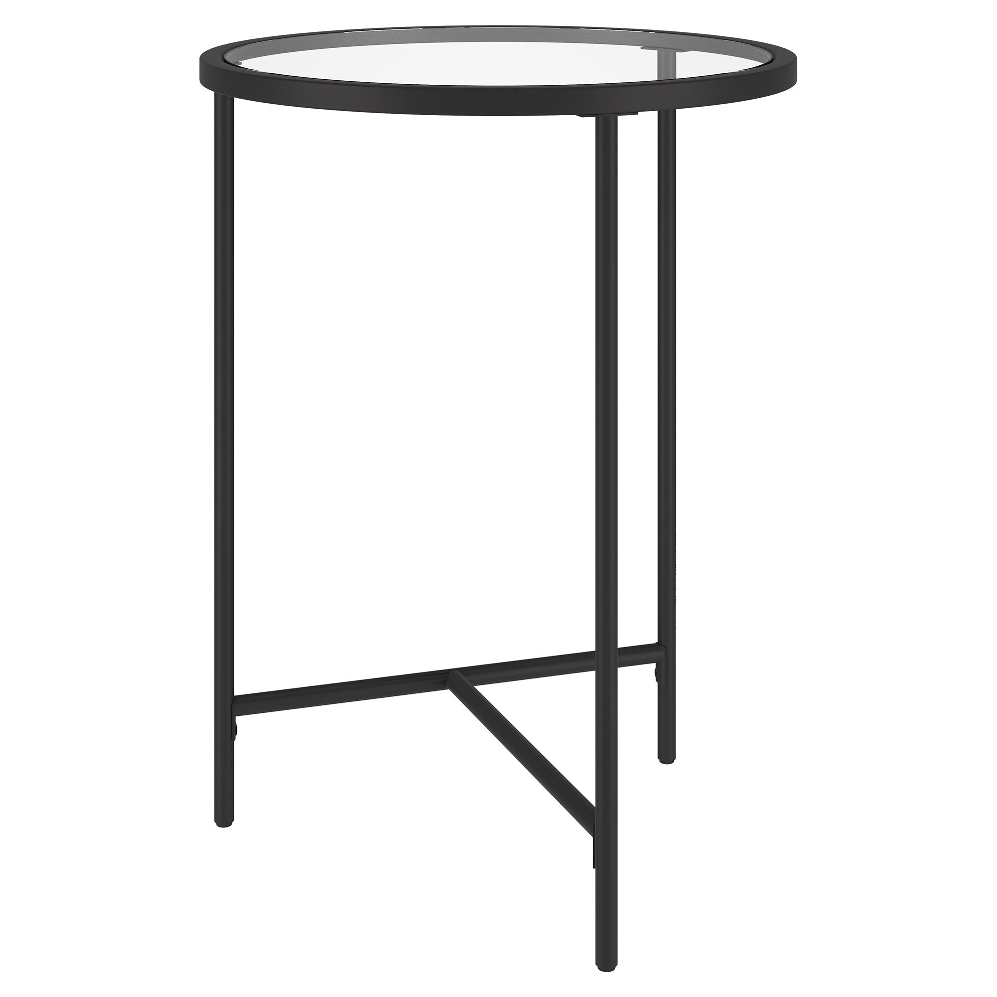 24" Black And Clear Glass And Steel Round End Table-1