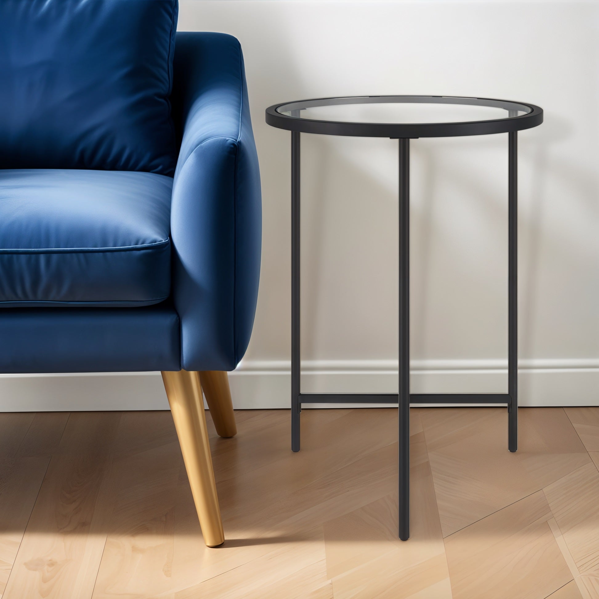 24" Black And Clear Glass And Steel Round End Table-0