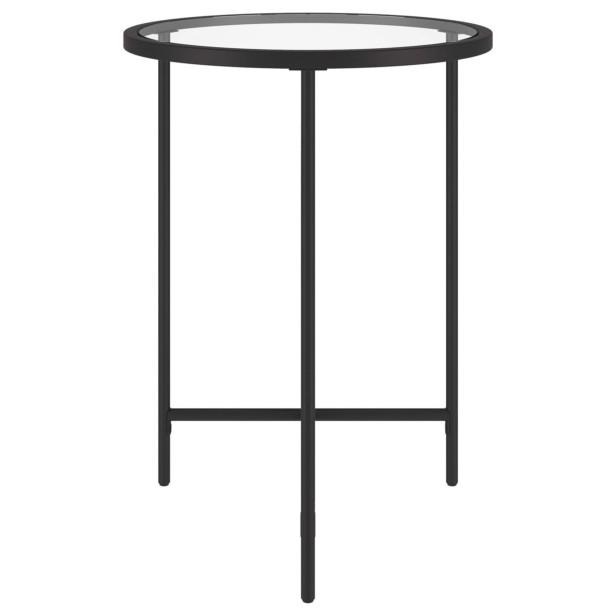 24" Black And Clear Glass And Steel Round End Table-2