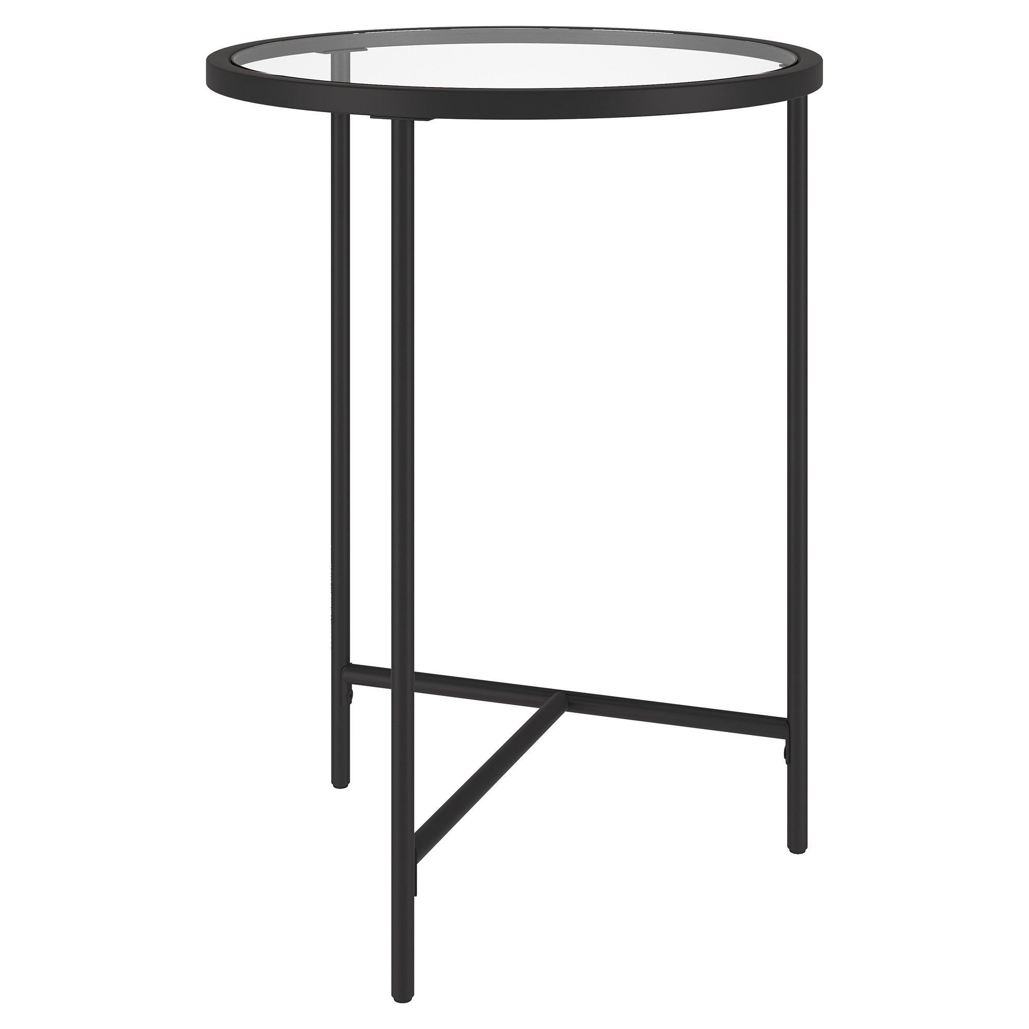 24" Black And Clear Glass And Steel Round End Table-3