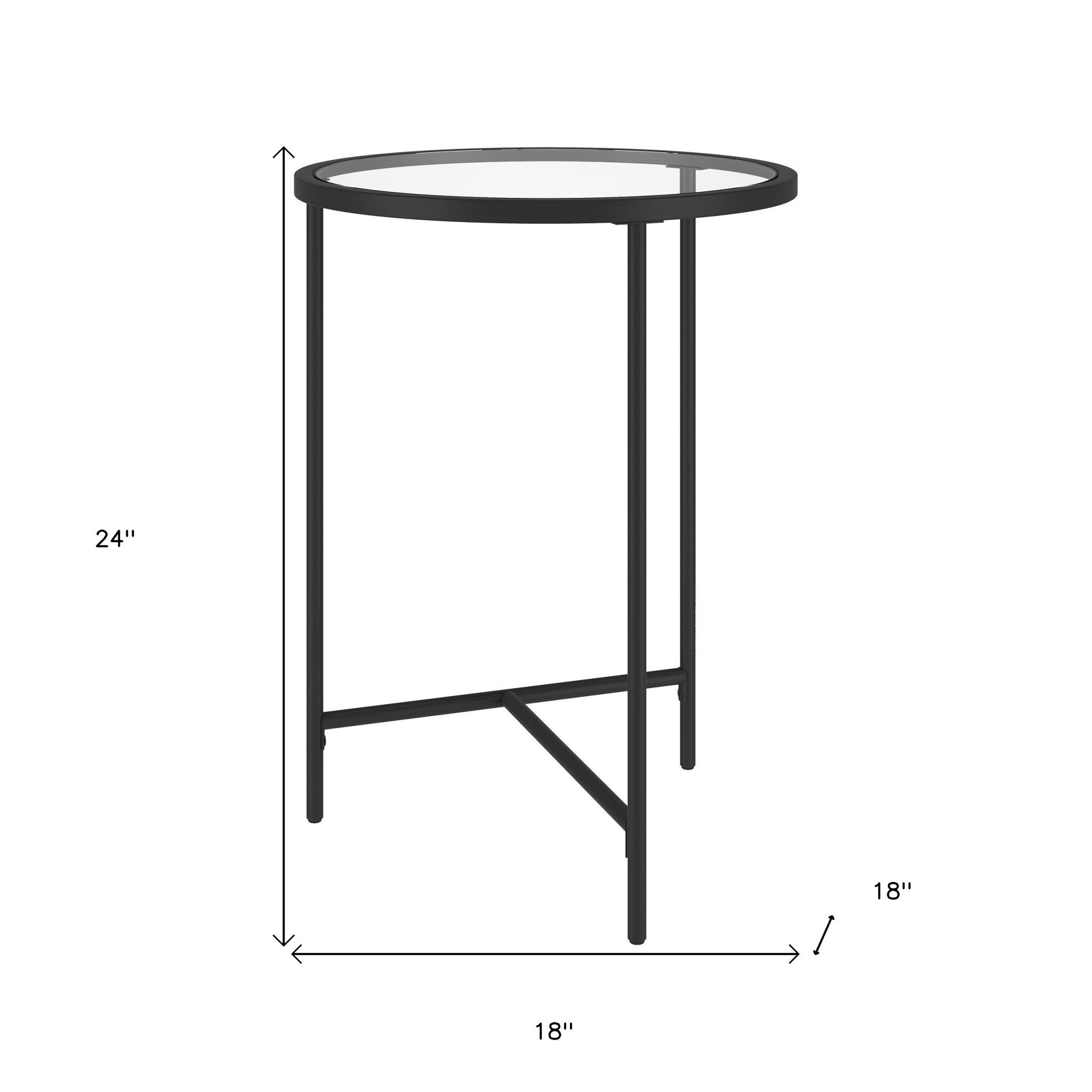 24" Black And Clear Glass And Steel Round End Table-8