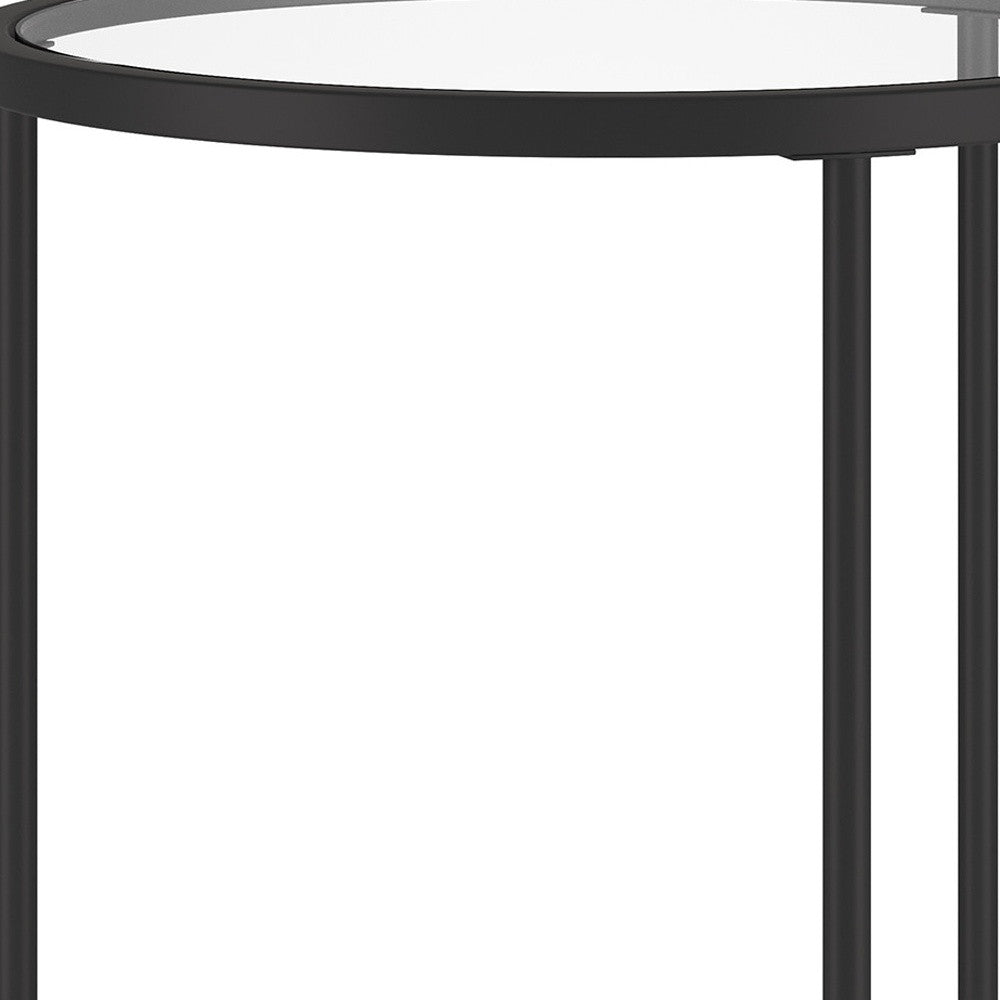 24" Black And Clear Glass And Steel Round End Table-4