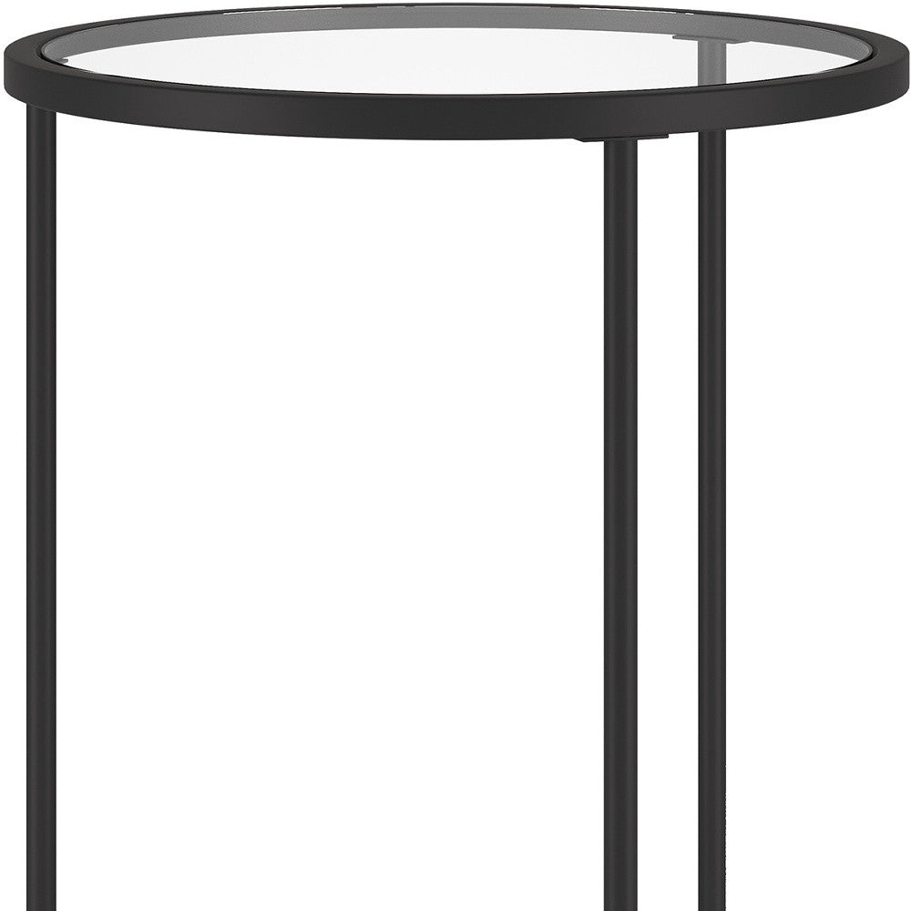 24" Black And Clear Glass And Steel Round End Table-5