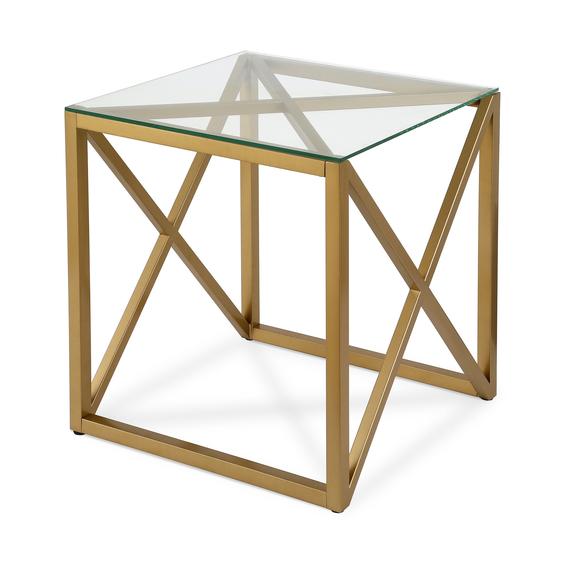 22" Brass And Clear Glass And Steel Square End Table-1