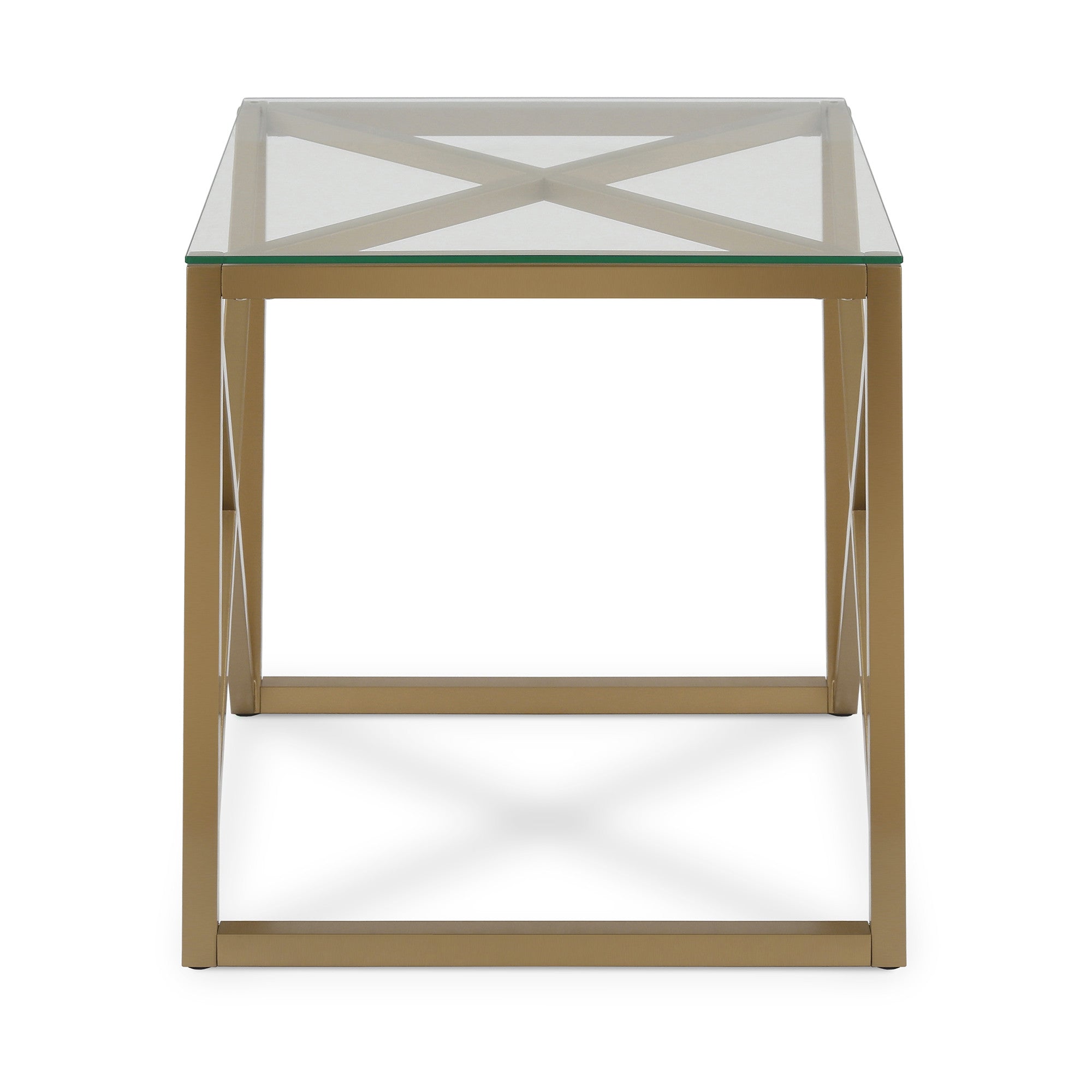 22" Brass And Clear Glass And Steel Square End Table-3