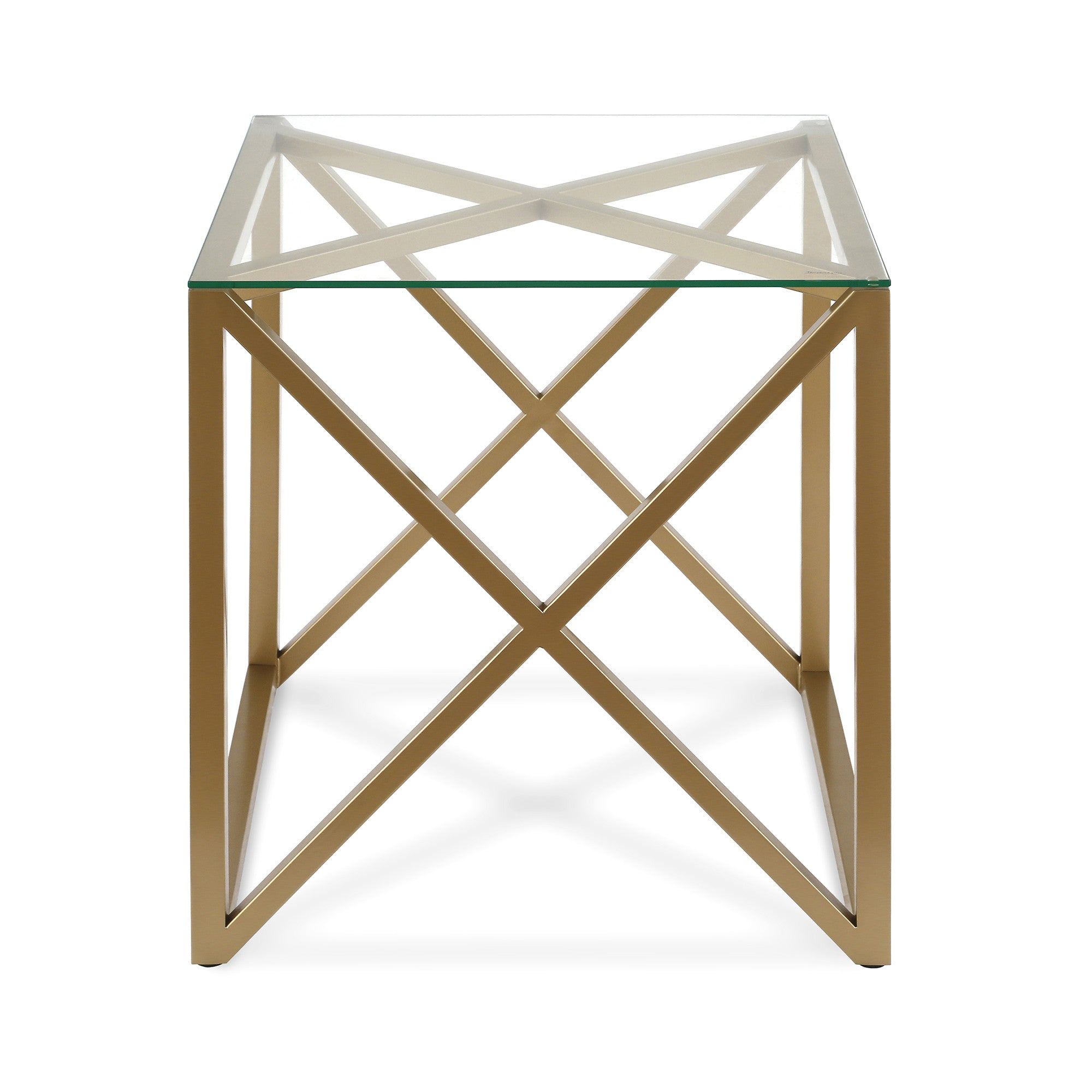 22" Brass And Clear Glass And Steel Square End Table-2