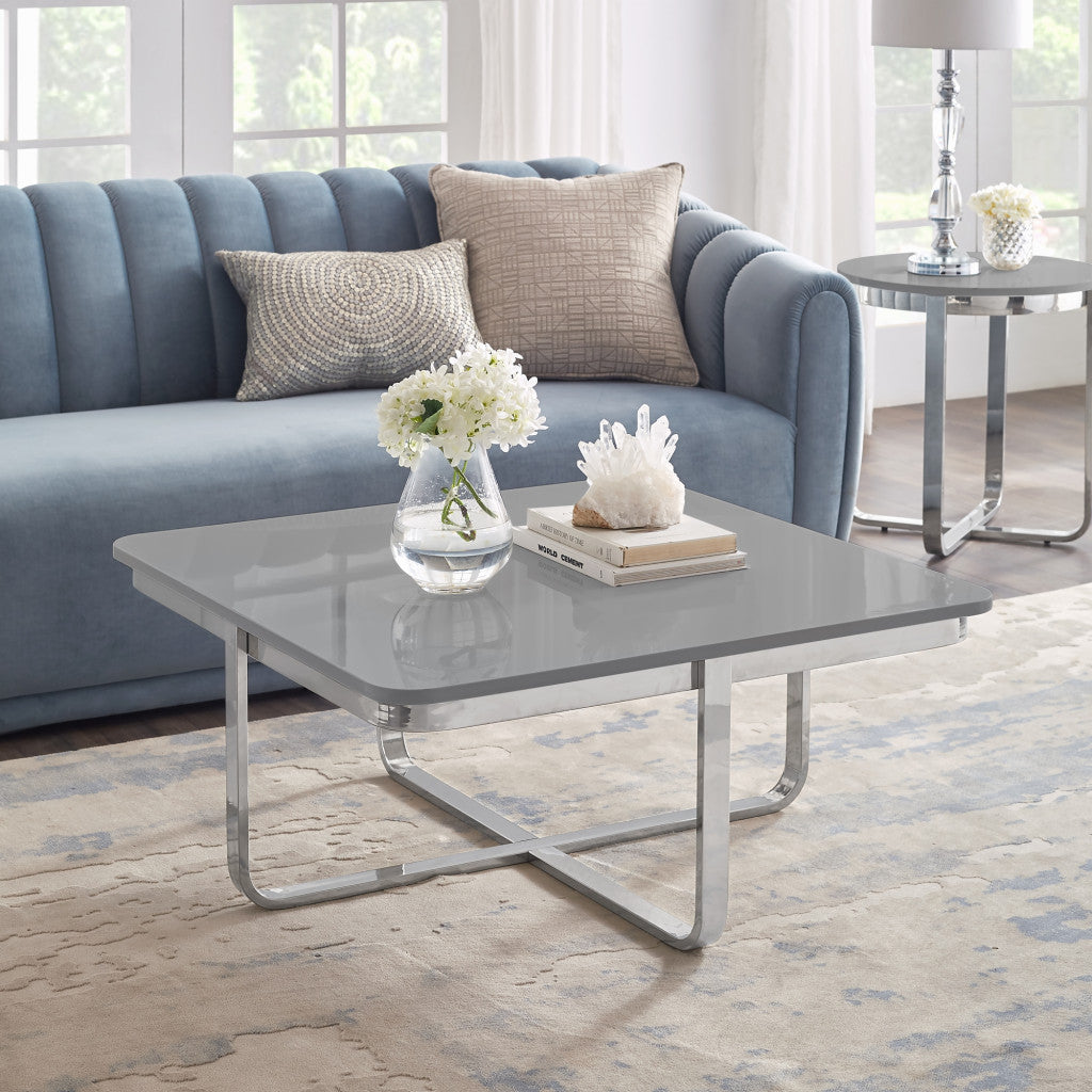 35" Light Gray And Silver Metallic Stainless Steel Square Coffee Table-7