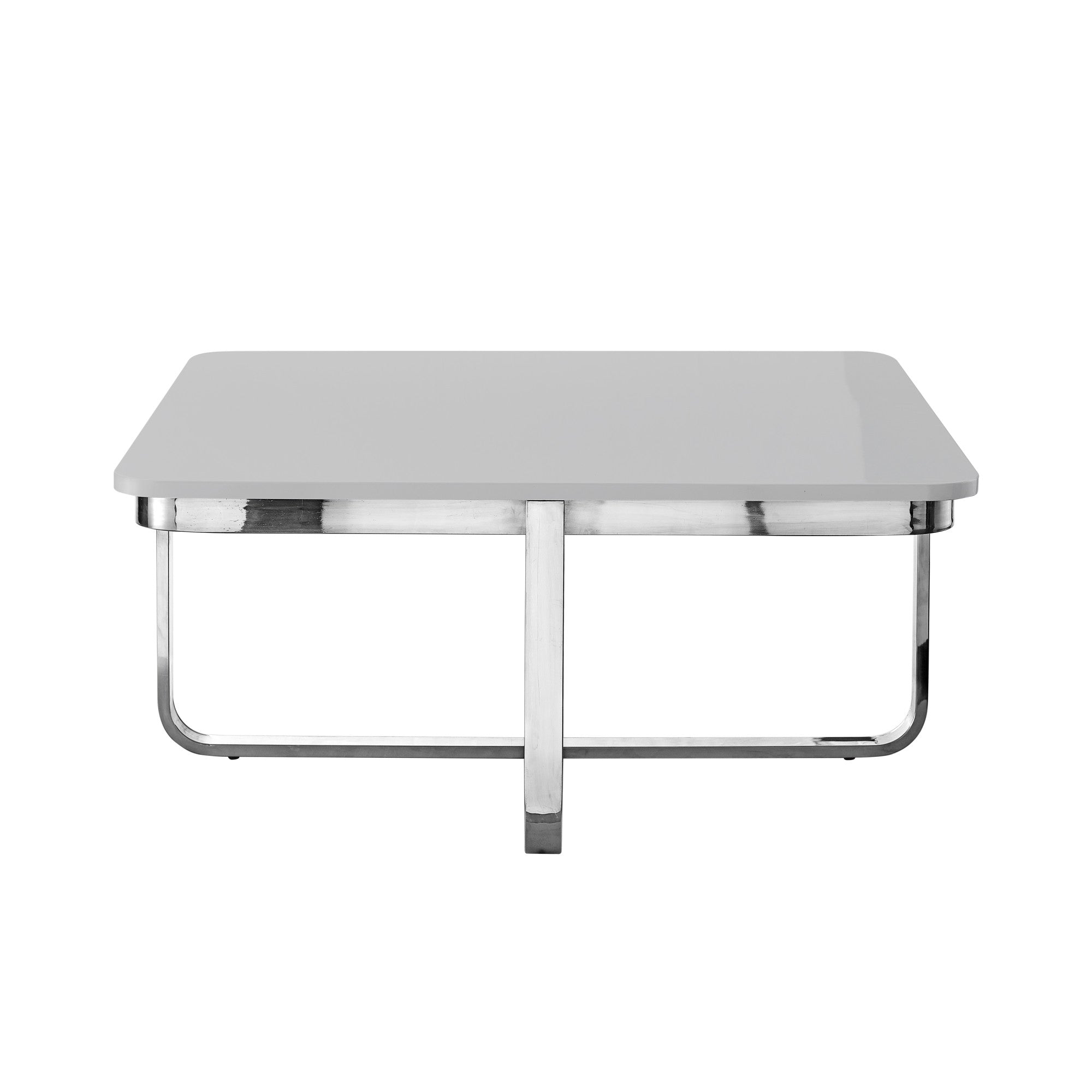 35" Light Gray And Silver Metallic Stainless Steel Square Coffee Table-2