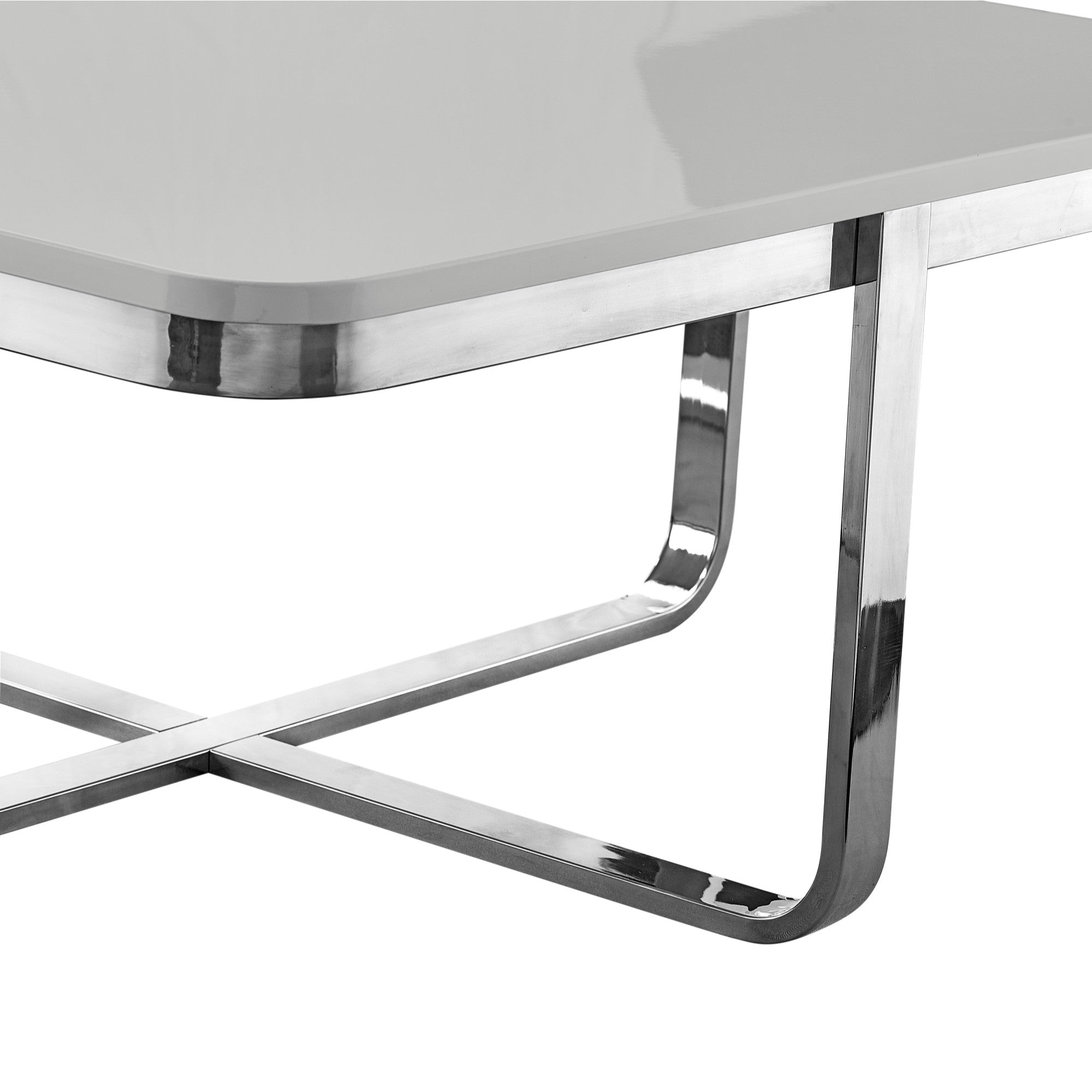 35" Light Gray And Silver Metallic Stainless Steel Square Coffee Table-4