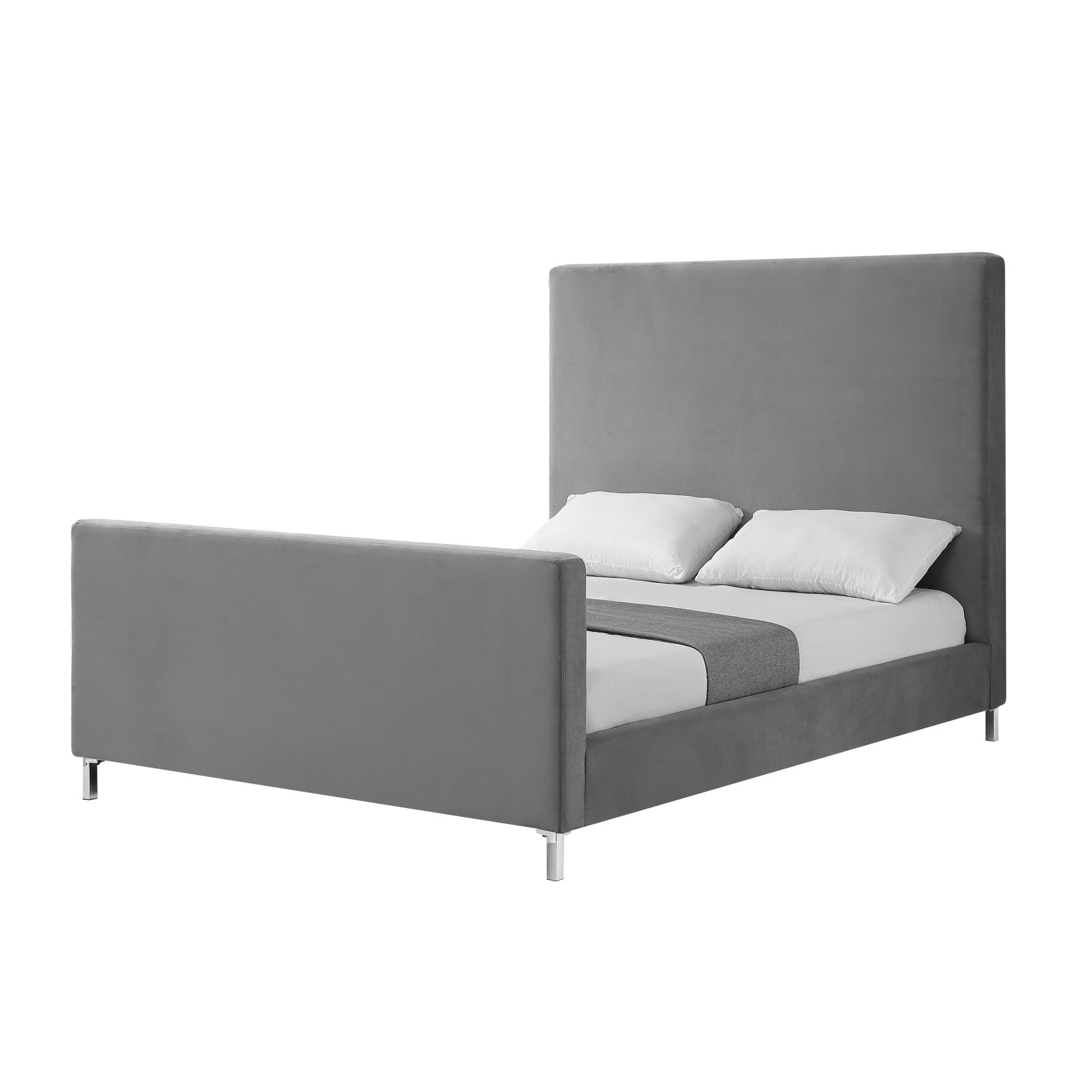 Gray Solid Wood Queen Upholstered Velvet Bed-0