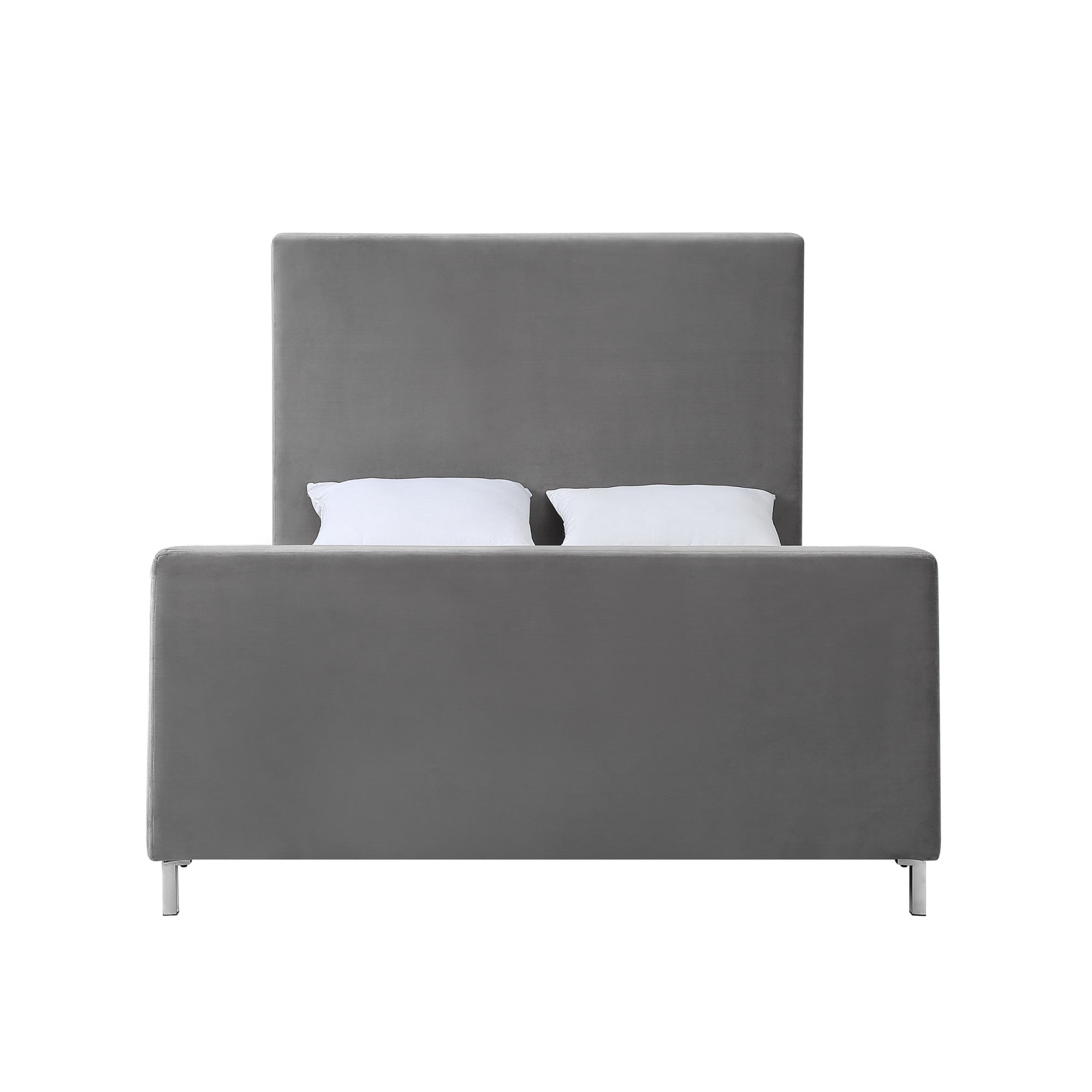 Gray Solid Wood Queen Upholstered Velvet Bed-2