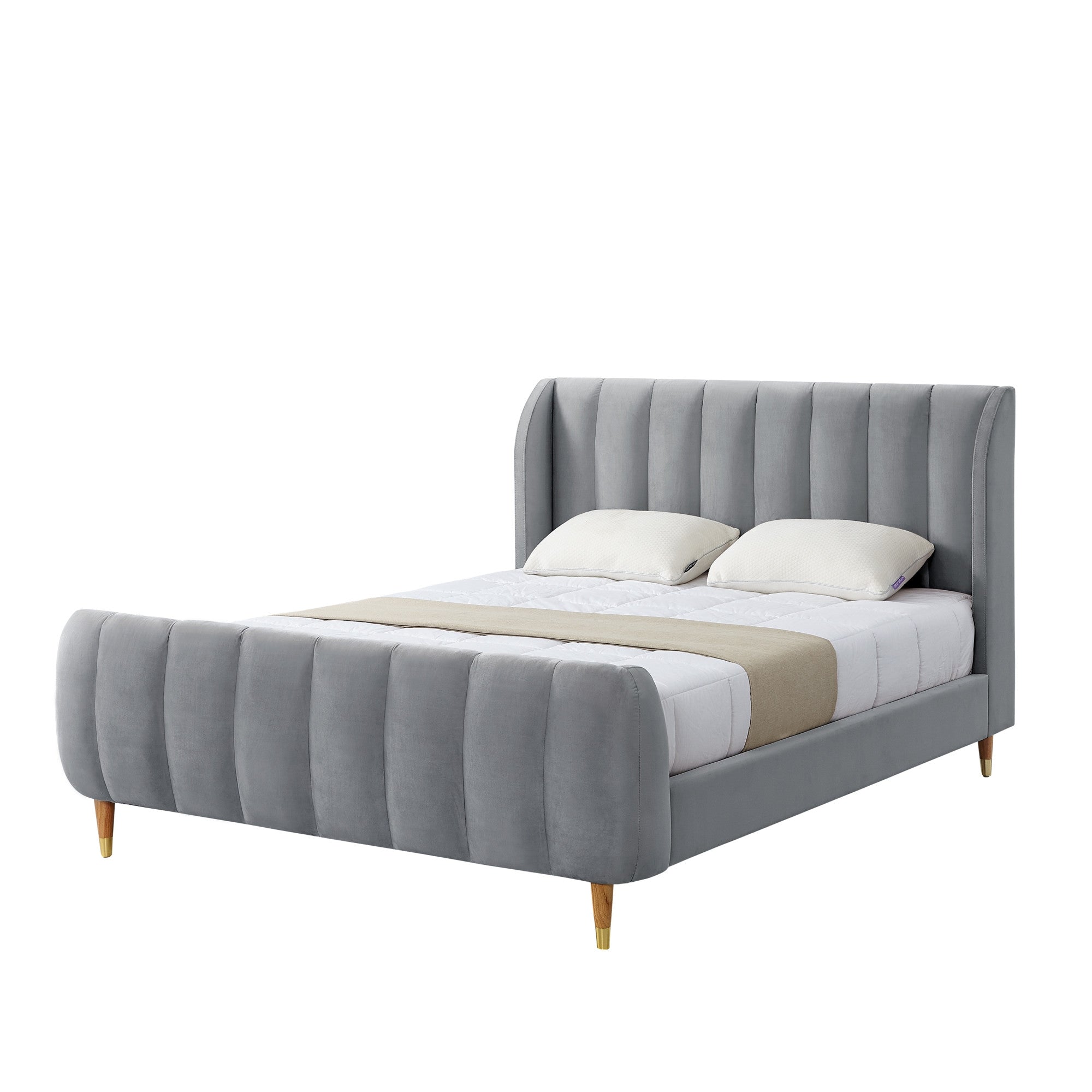 Gray Solid Wood Queen Tufted Upholstered Velvet Bed Frame-0