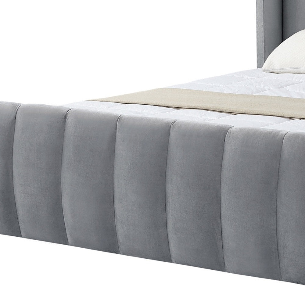 Gray Solid Wood Queen Tufted Upholstered Velvet Bed Frame-8