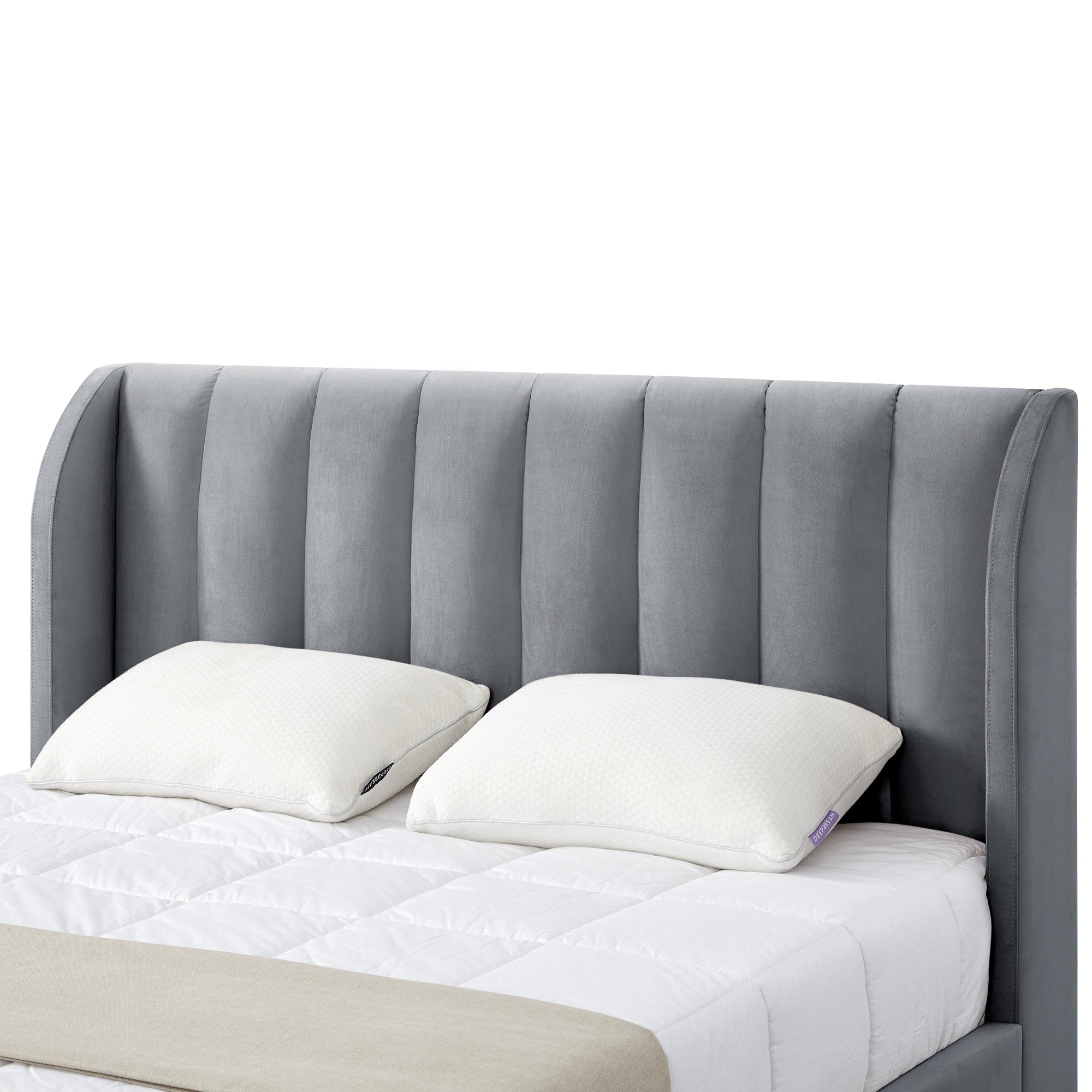 Gray Solid Wood Queen Tufted Upholstered Velvet Bed Frame-5