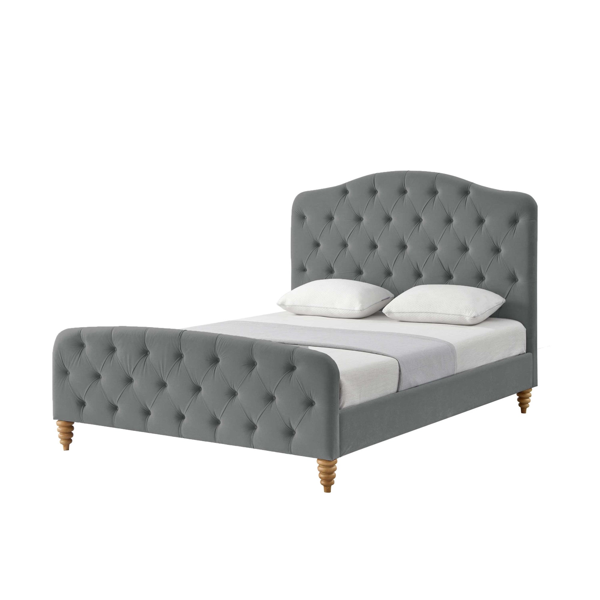 Gray Solid Wood Twin Tufted Upholstered Velvet Bed-0