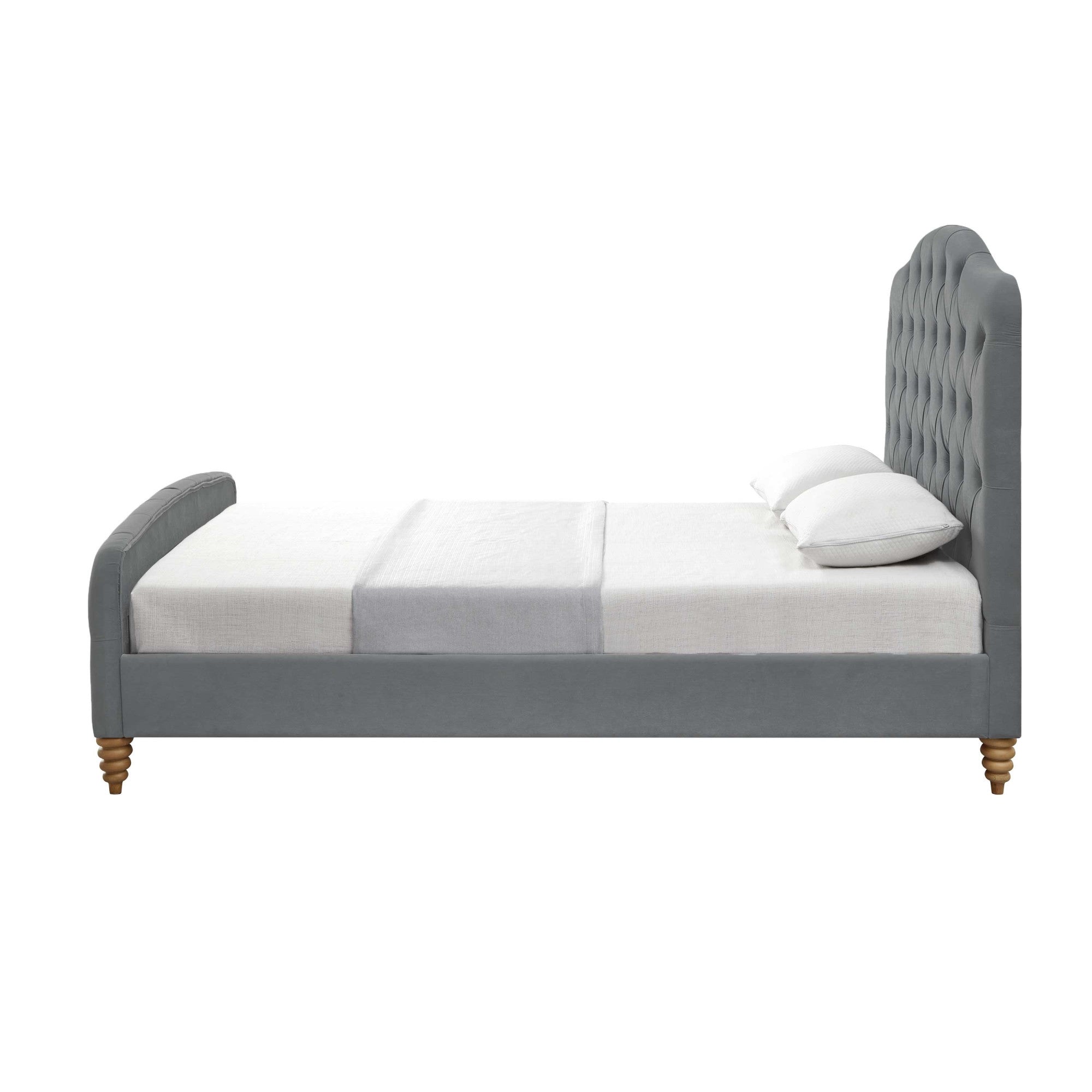 Gray Solid Wood Twin Tufted Upholstered Velvet Bed-2