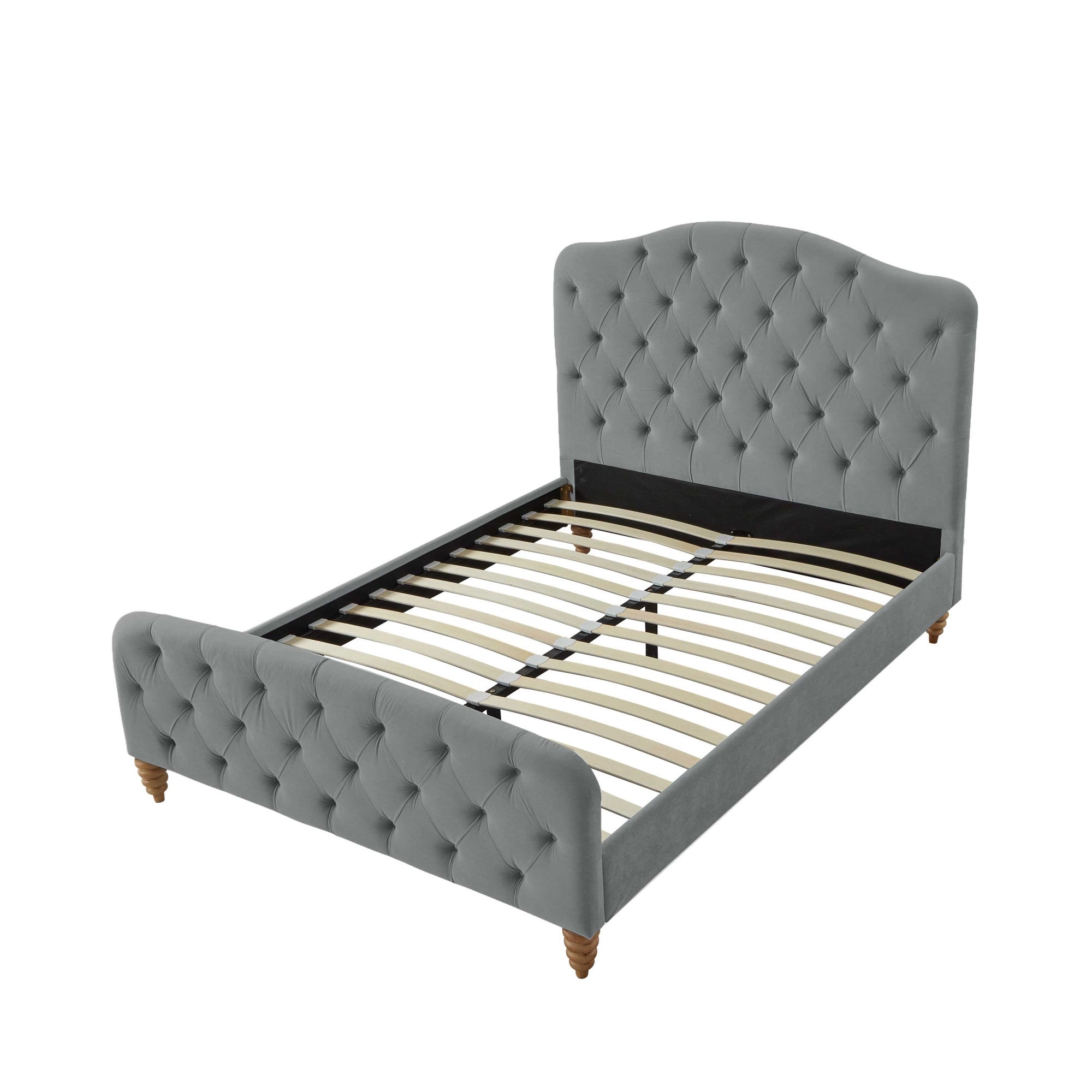 Gray Solid Wood Twin Tufted Upholstered Velvet Bed-3