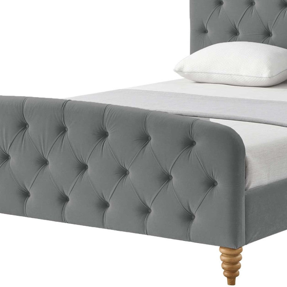 Gray Solid Wood Twin Tufted Upholstered Velvet Bed-5