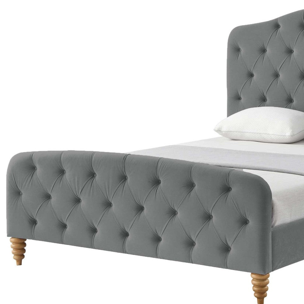 Gray Solid Wood Twin Tufted Upholstered Velvet Bed-6